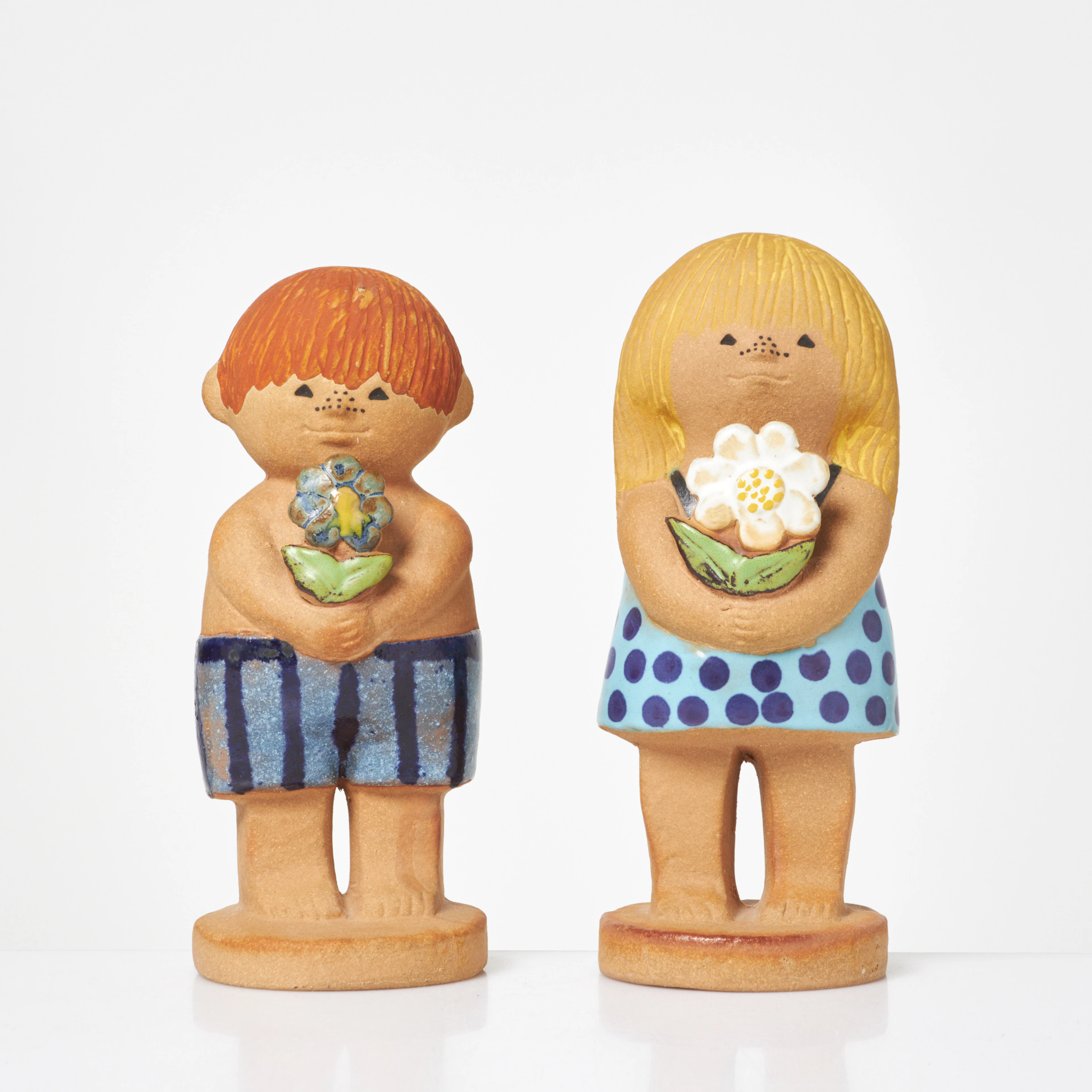LISA LARSON. Figuriner, 2 st, "Adam 2" och Eva 2", delvis glaserat