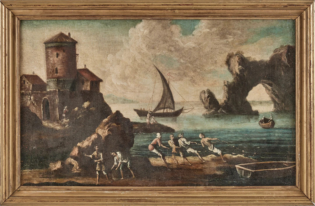 ITALIENSK SKOLA, 1700-TAL. Efterföljare till Salvator Rosa. Kustmotiv