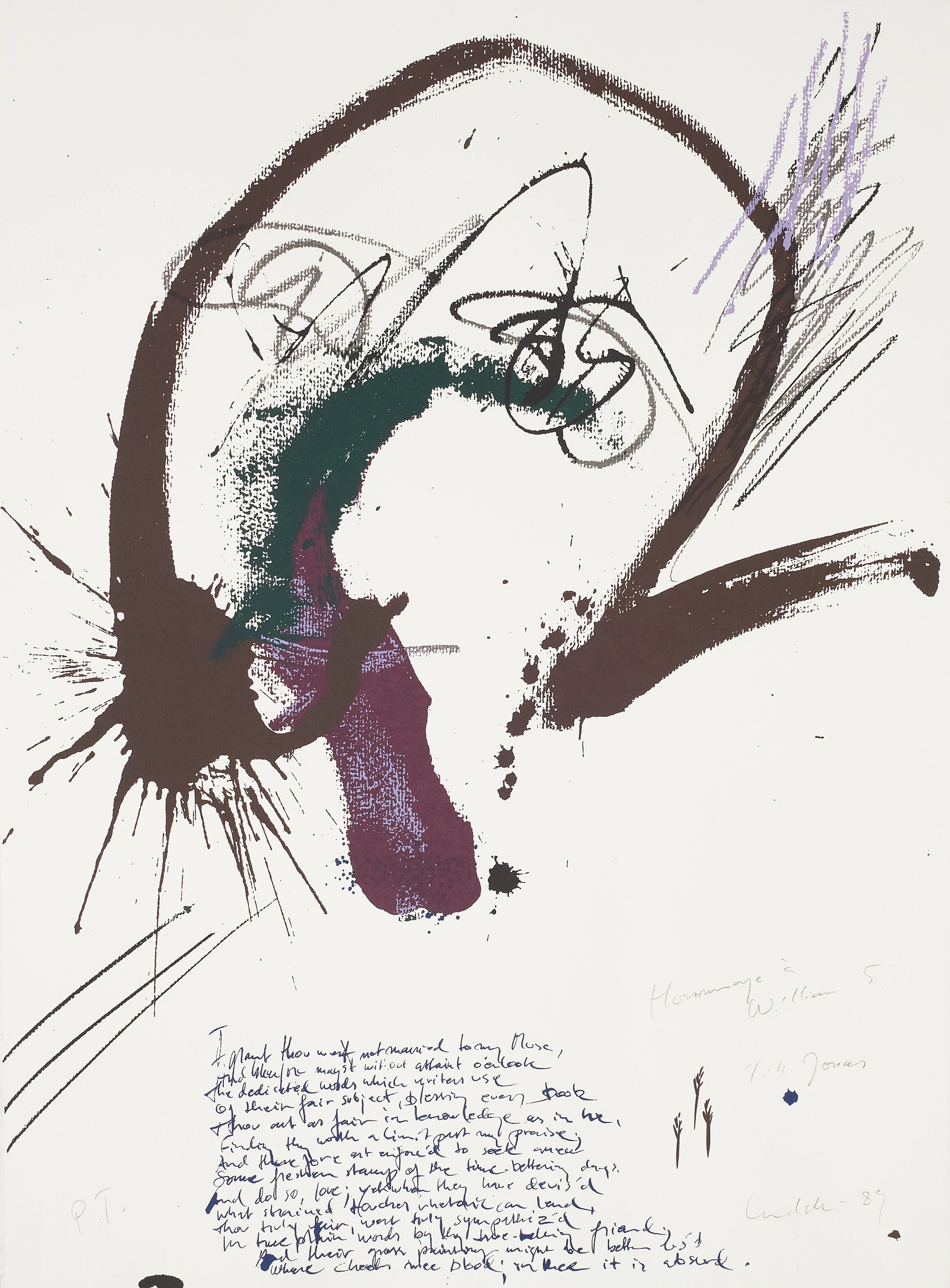 ULF LUNDELL. "Hommage á William S", färglitografi, provtryck, signerad