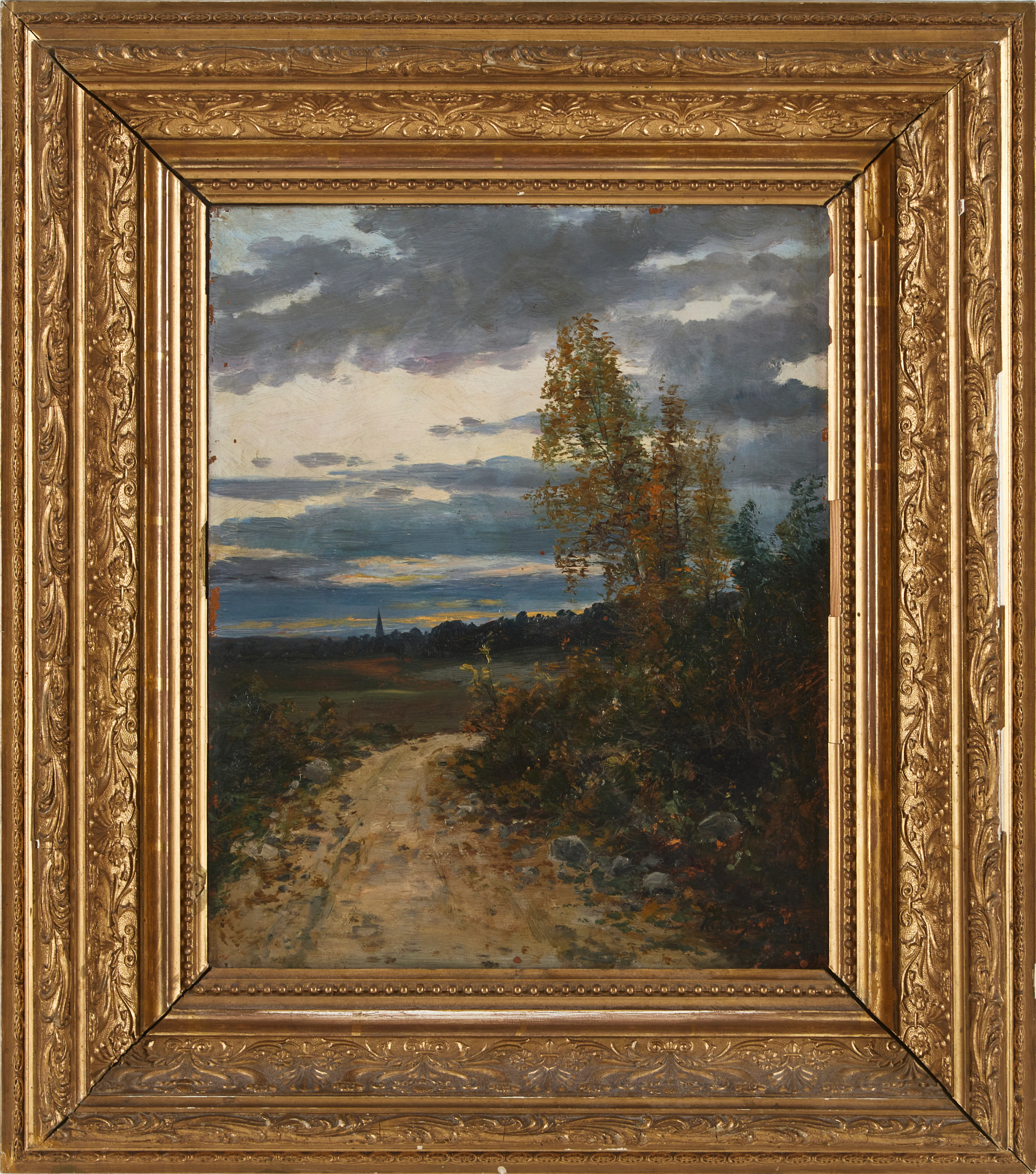 KONRAD SIMONSSON (1843-1901). motiv av landsväg, olja på pannå, signerad.