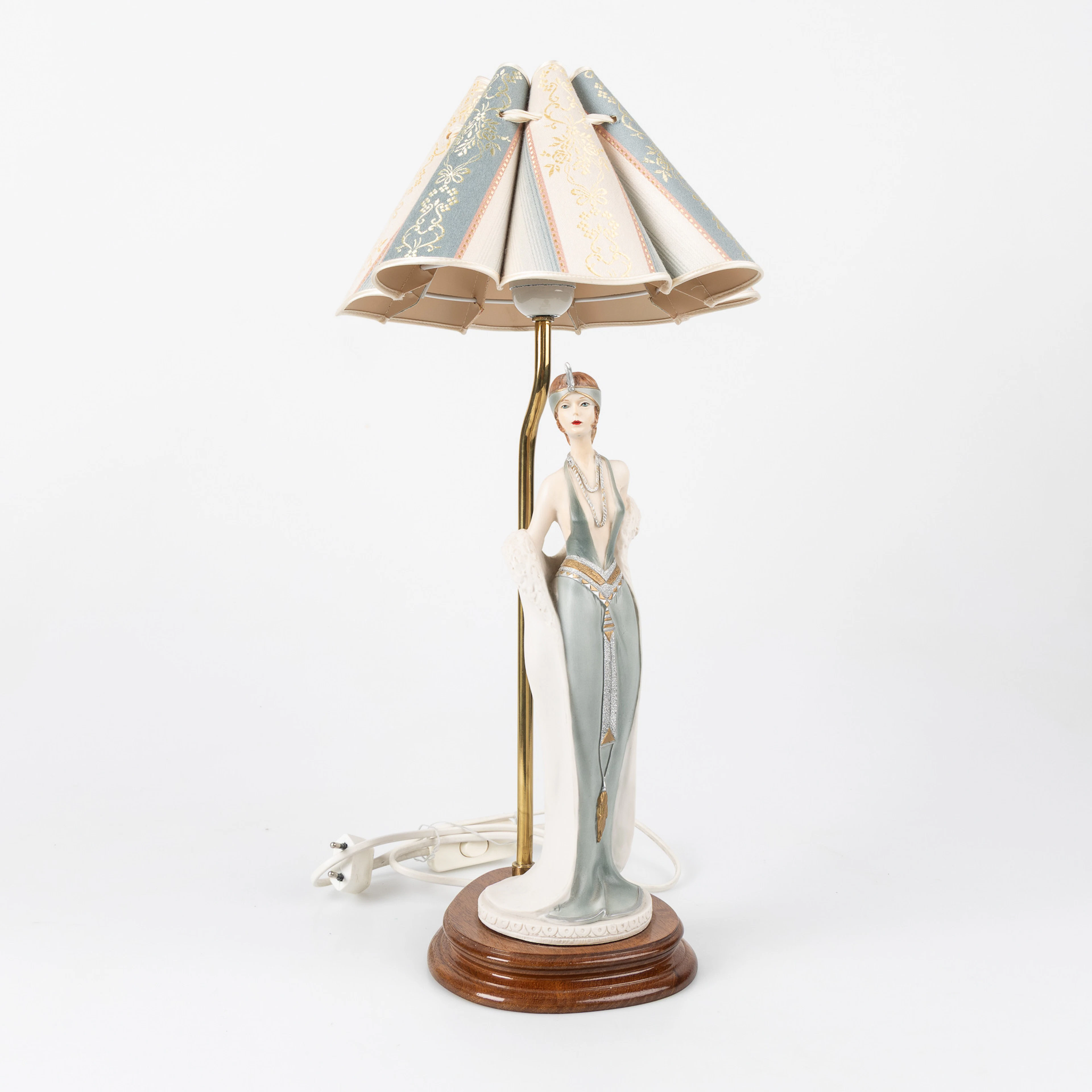 BORDSLAMPA, art deco-stil, teak, mässing och konstmassa, Italien 1900-talets