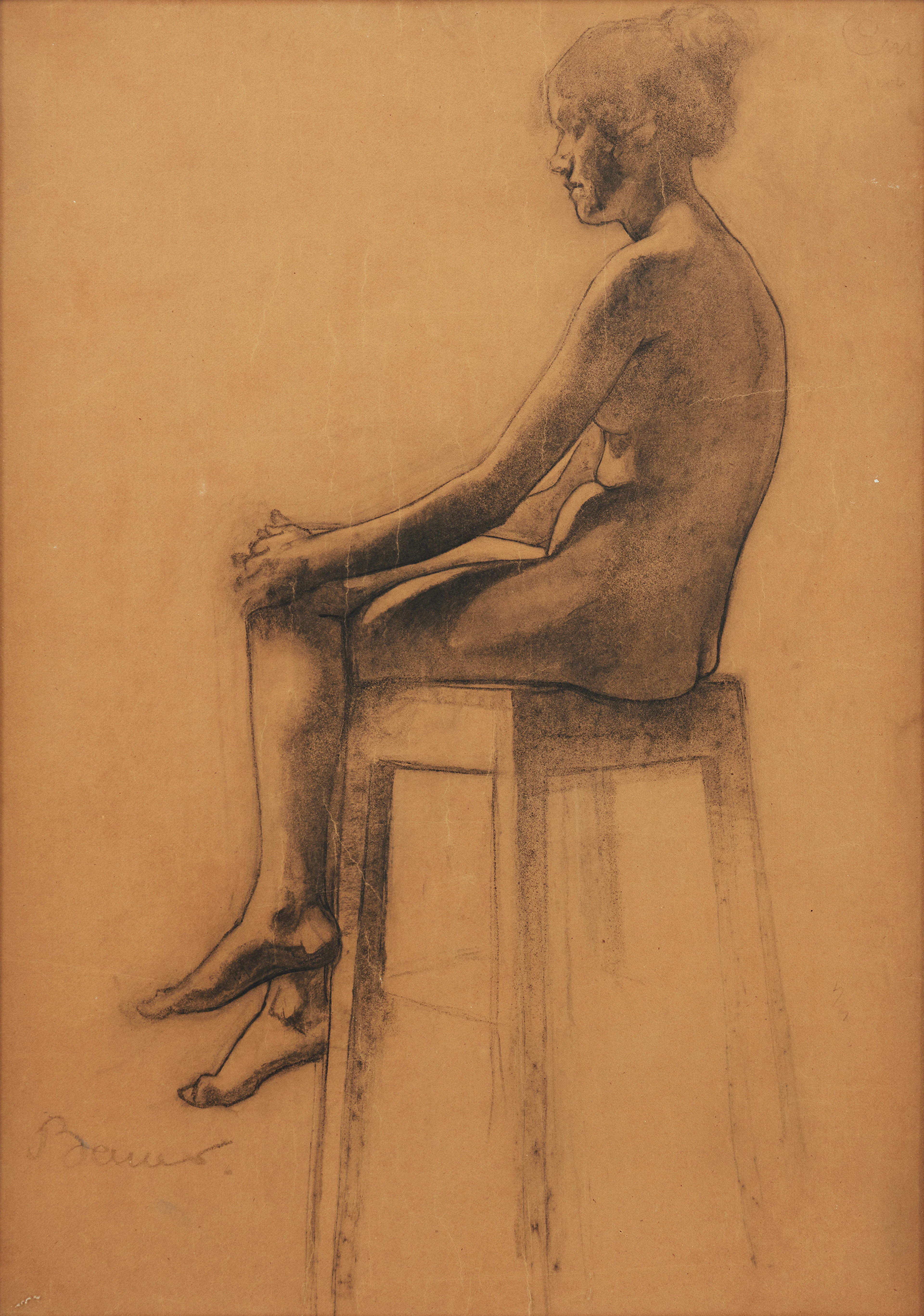 JOHN BAUER. Nakenstudie med sittande kvinna.