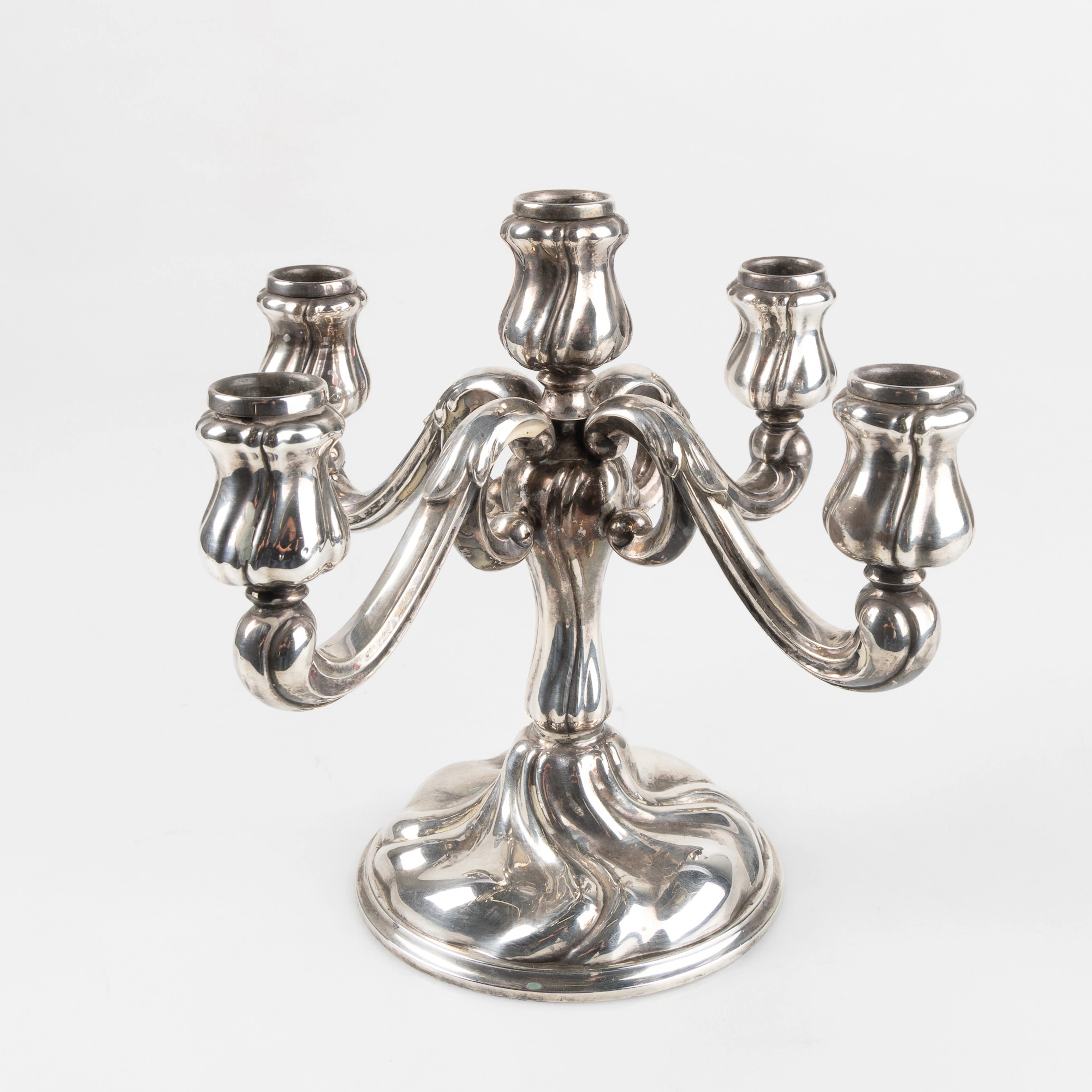 KANDELABER, för fem ljus, silver, svenska importstämplar för Carl Hoff, 1938.