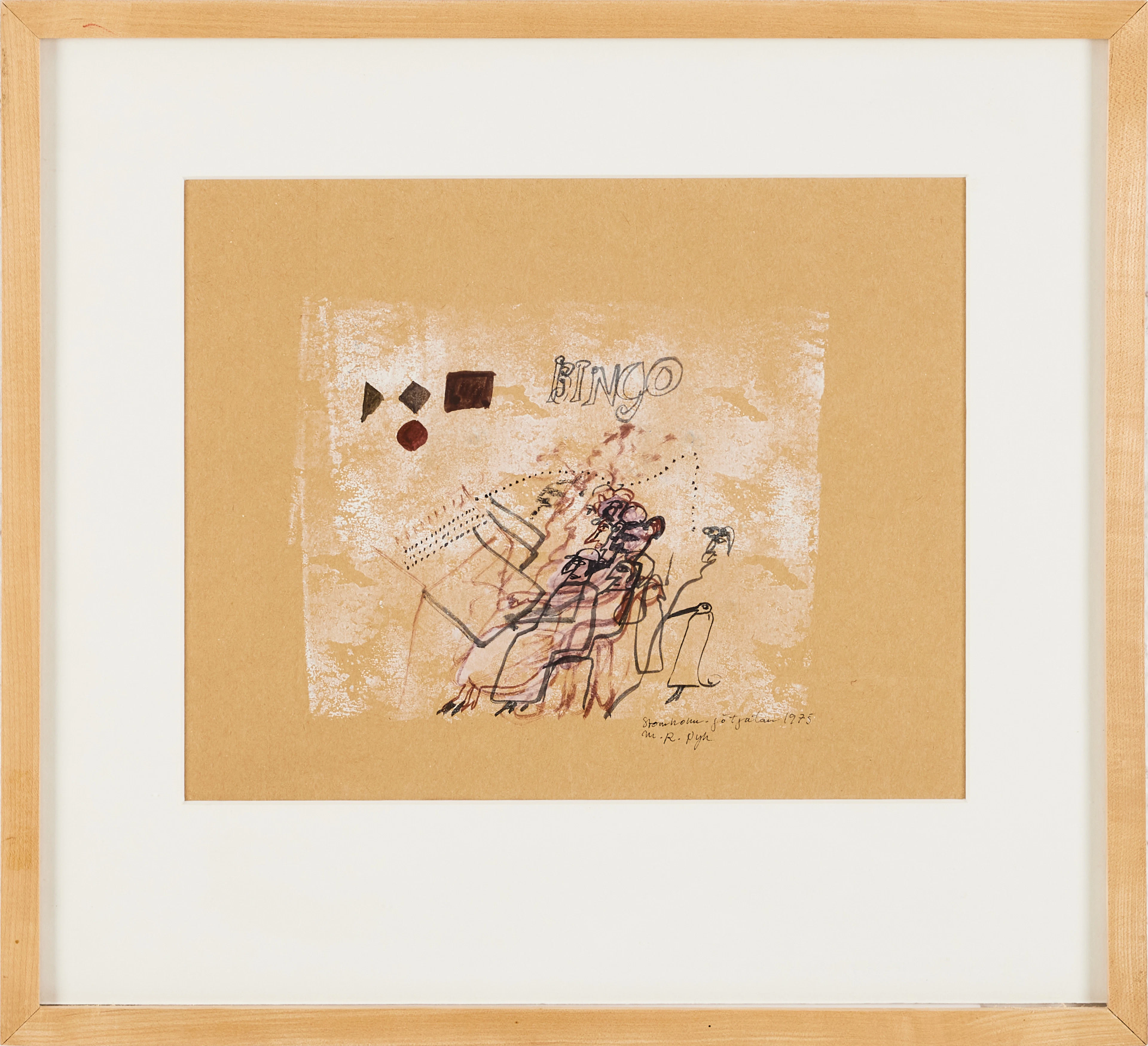 MADELEINE PYK. "BINGO", gouache på papper, signerad, Stockholm, Götgatan 1975.