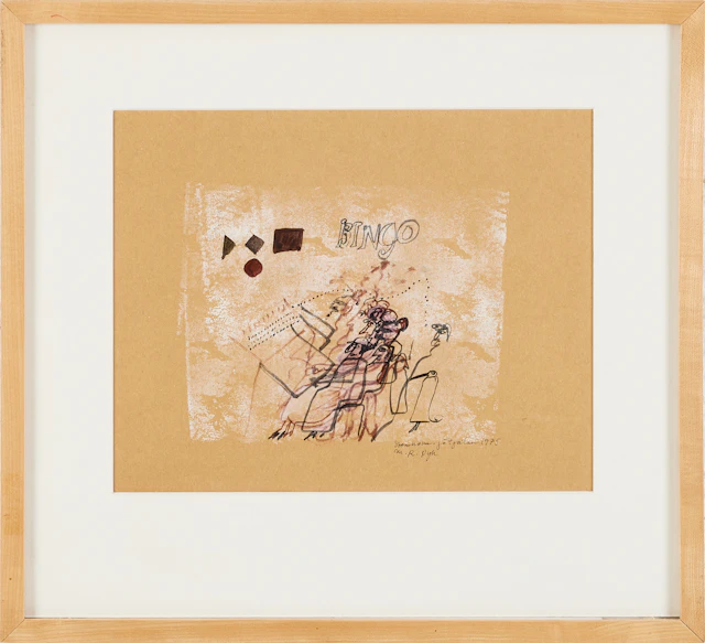 MADELEINE PYK. "BINGO", gouache på papper, signerad, Stockholm, Götgatan 1975.