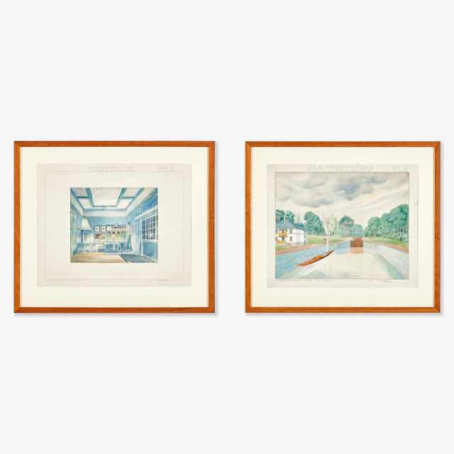 WOLTER GAHN (1890-1985). Perspektivlära, (2), akvarell och blandteknik