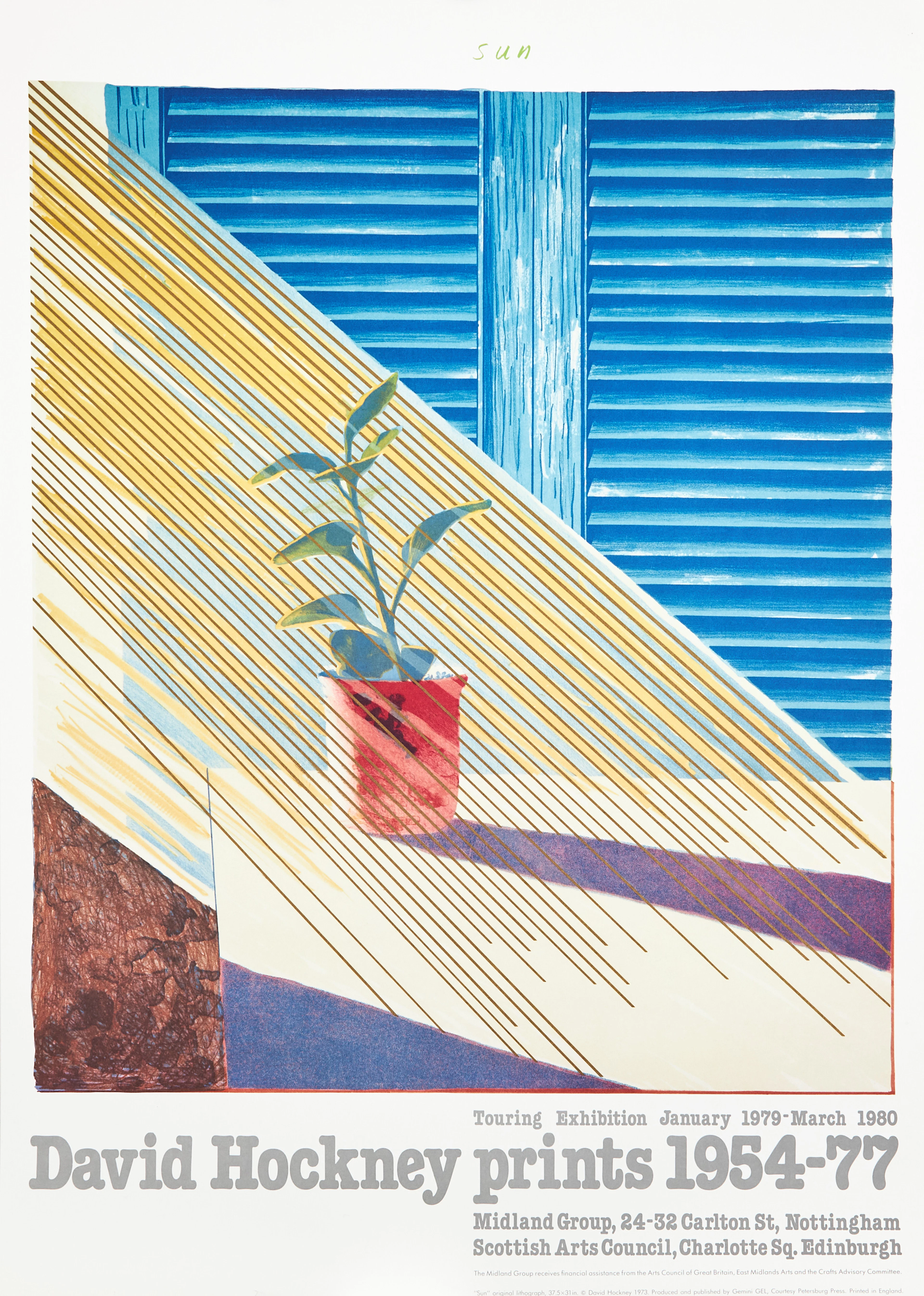 DAVID HOCKNEY. EFTER. Utställningsaffisch "Sun", David Hockey prints