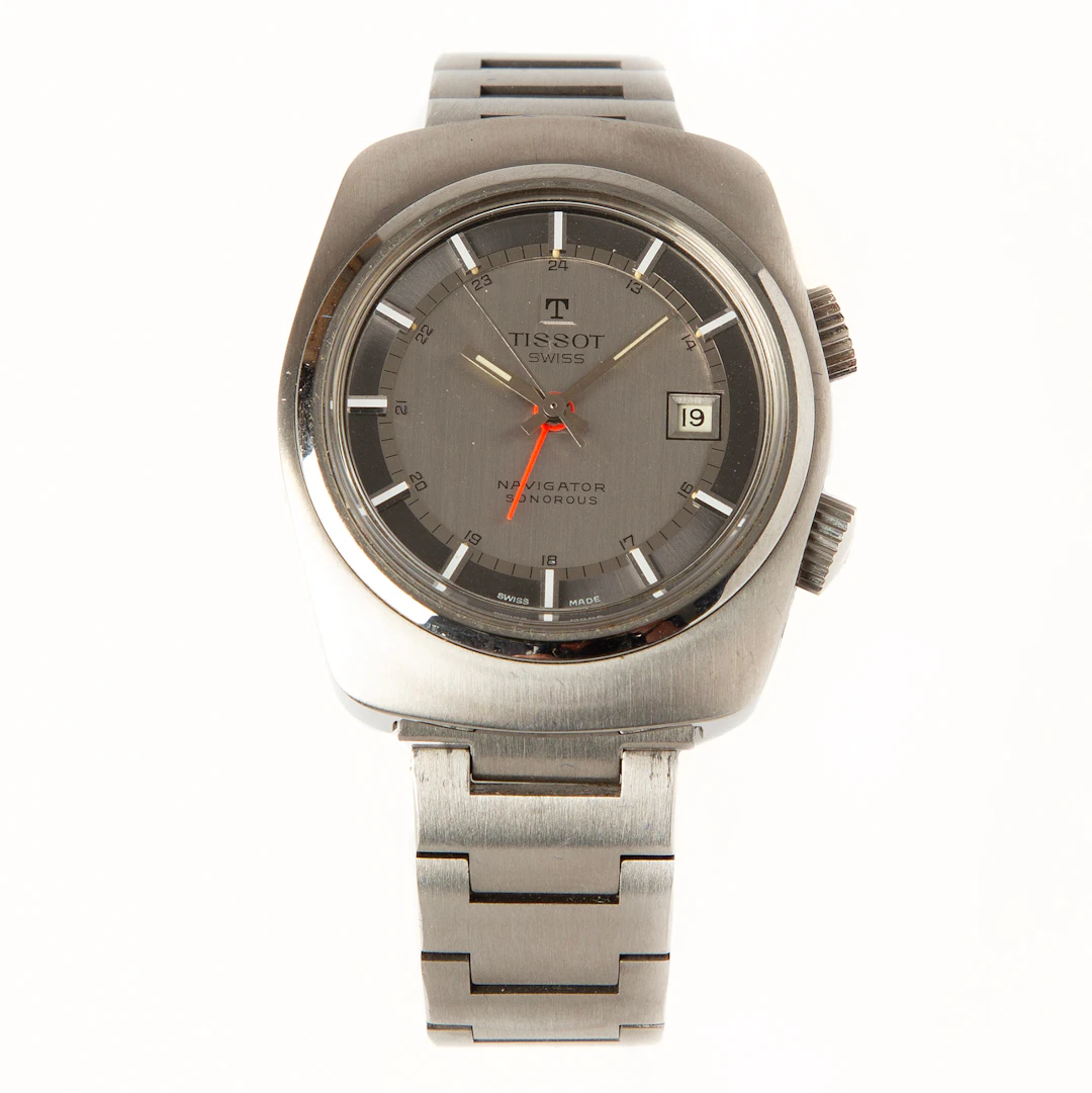TISSOT, Navigator Sonorous, armbandsur, 37 x 43 mm, stål, 1970-tal.