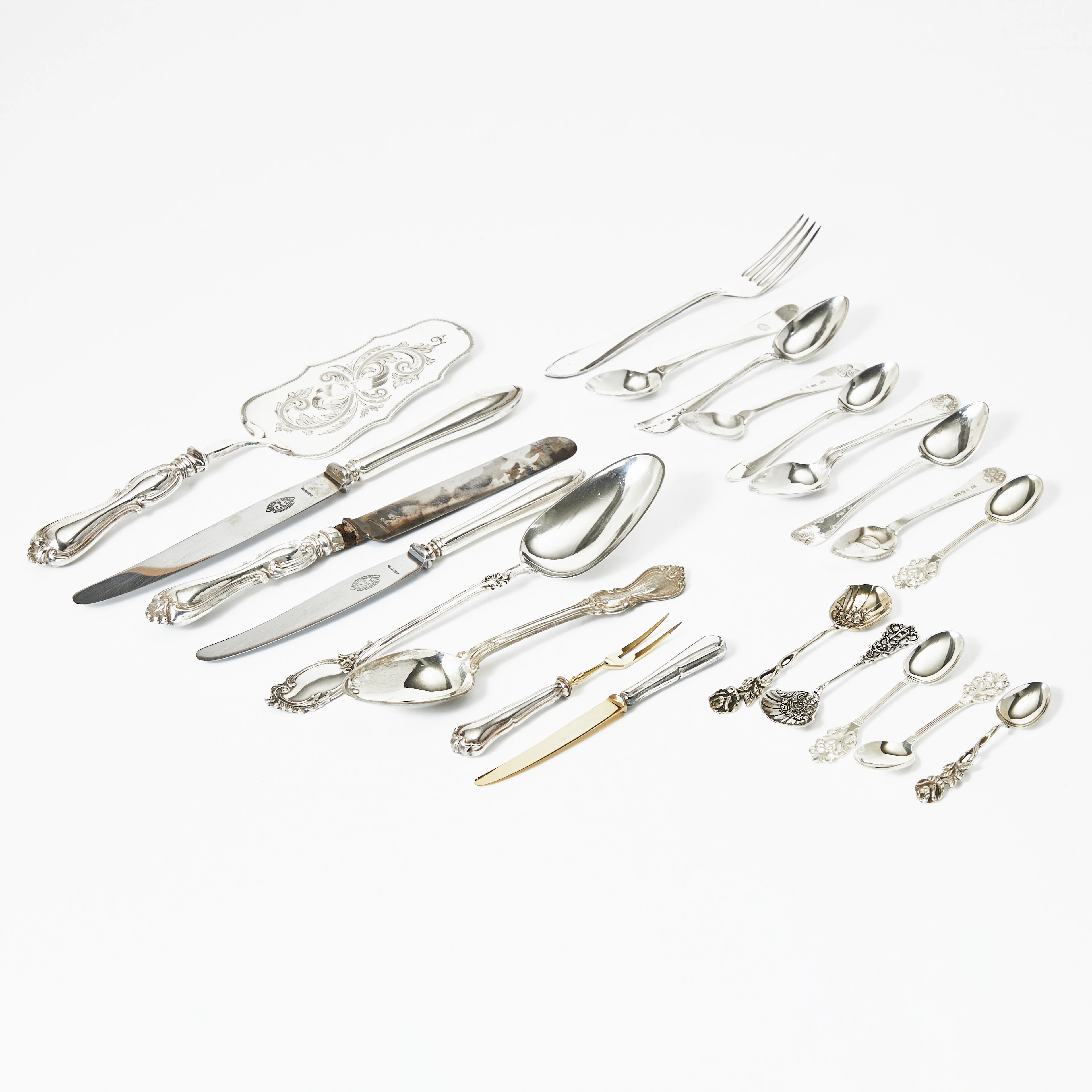 BESTICK, olika modeller, tillverkare och årtal, silver.