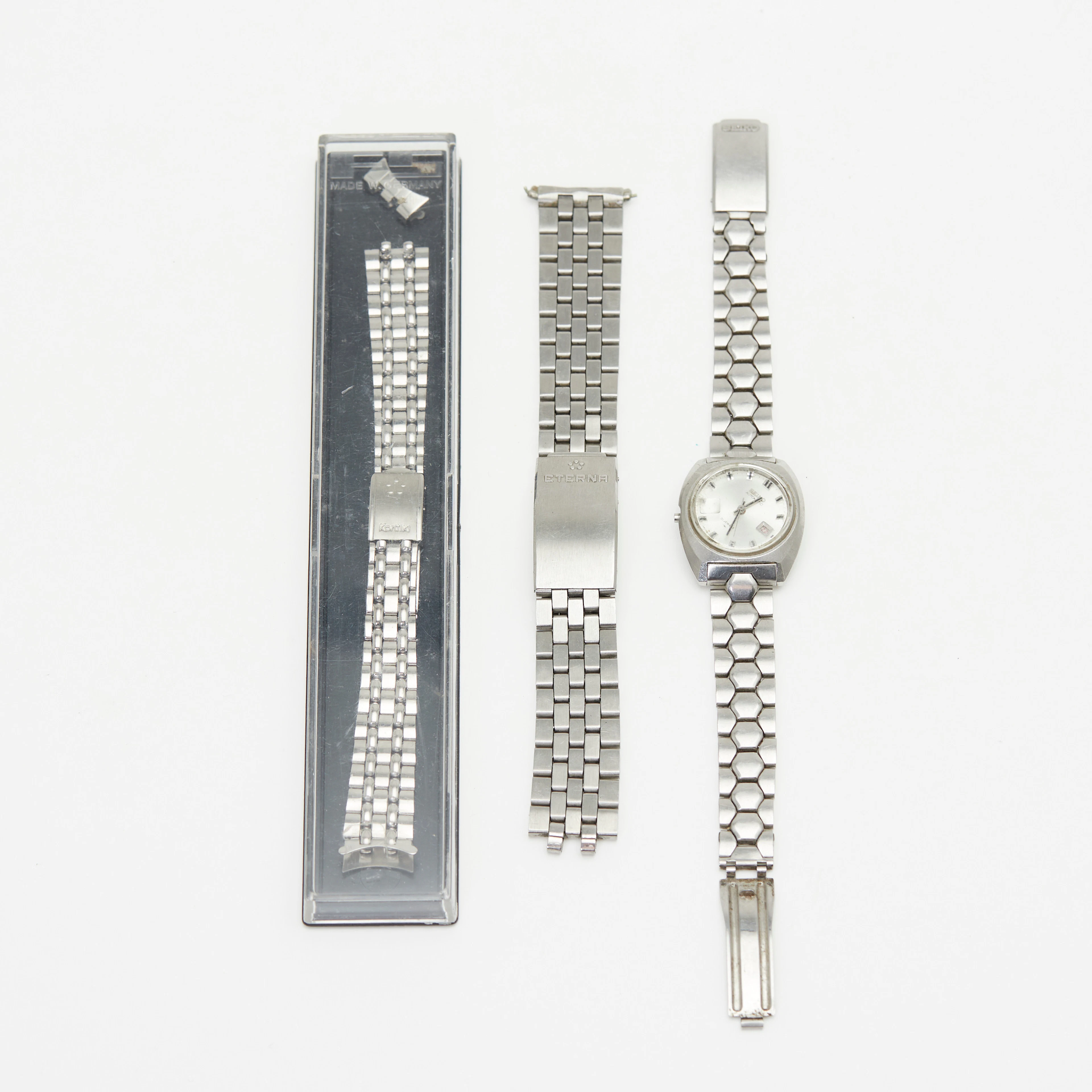 SEIKO, KONTIKI, ETERNA, Armbanduhr und Armbänder, Edelstahl, 20. Jahrhundert.