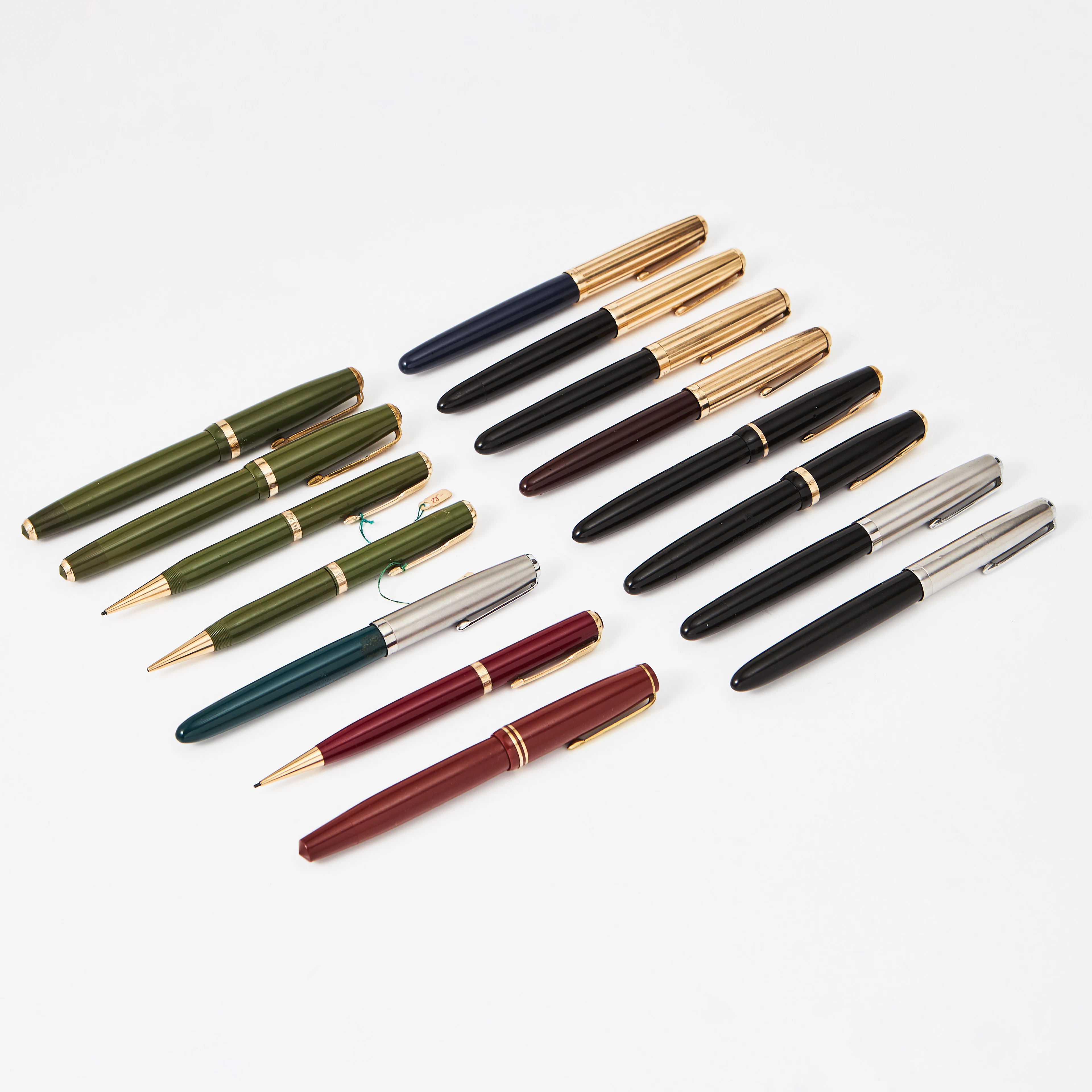 PARKER, 12 st, resorvarpennor, 3 st blyerts, "Duofold", "V.S", "Popular"