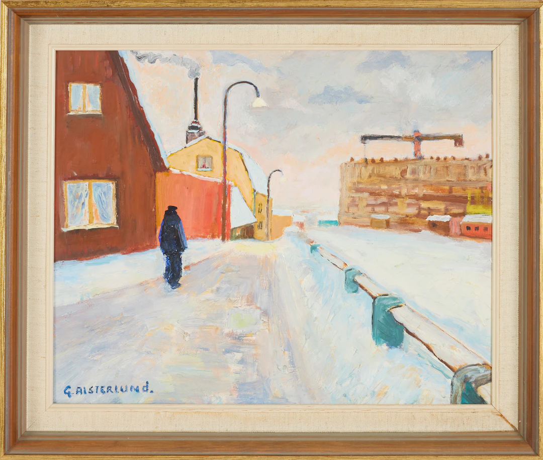 GEORG ALSTERLUND. Stockholmsmotiv, olja på pannå, signerad G. Alsterlund.