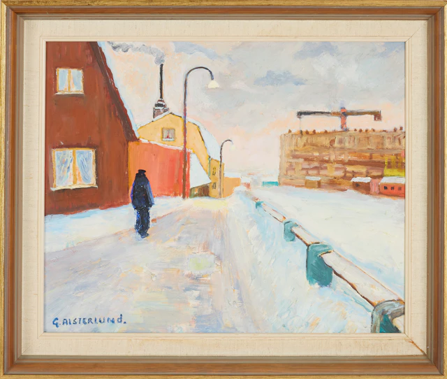GEORG ALSTERLUND. Stockholmsmotiv, olja på pannå, signerad G. Alsterlund.
