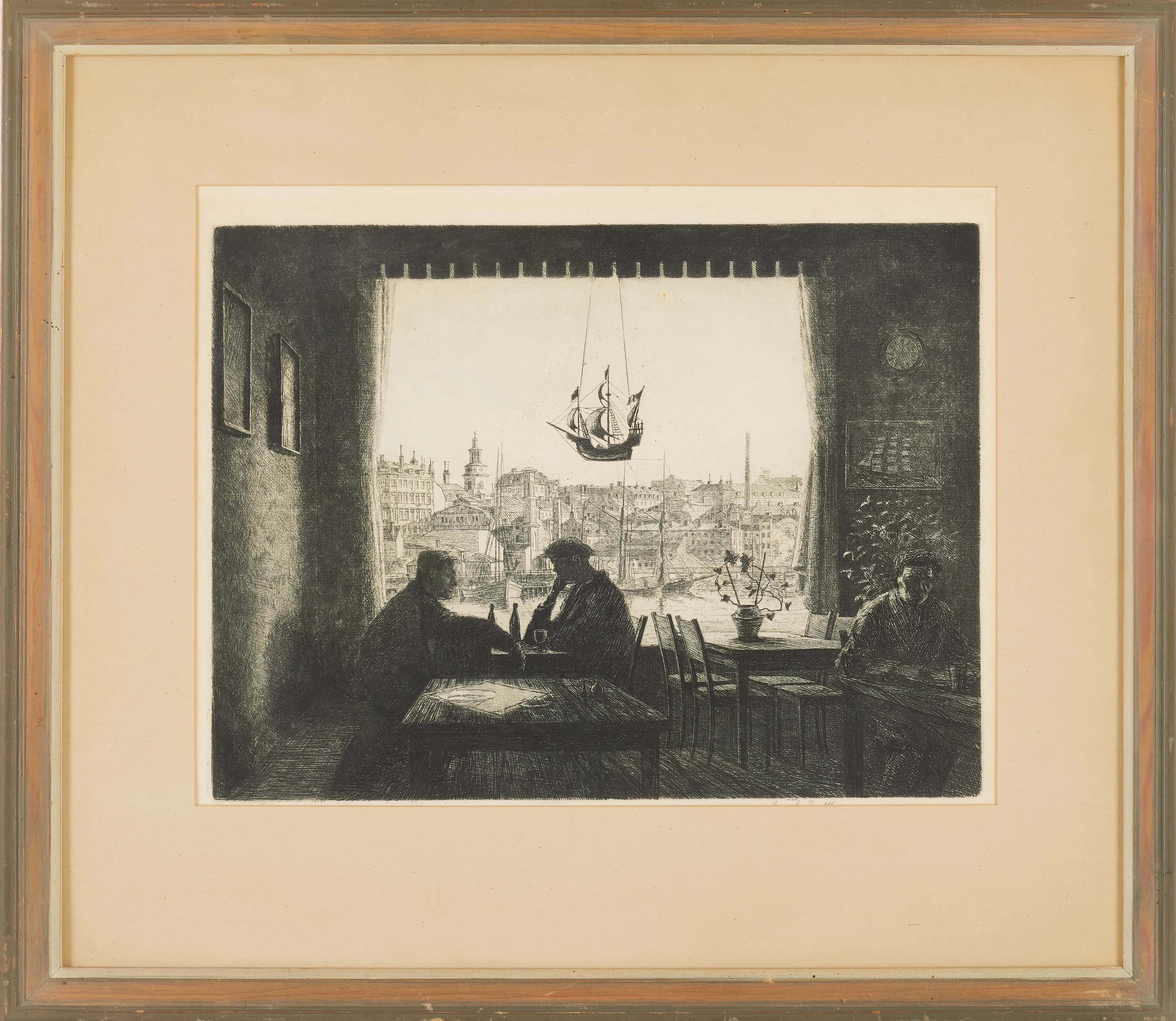 HARALD SALLBERG. Barinteriör, etsning, signerad.