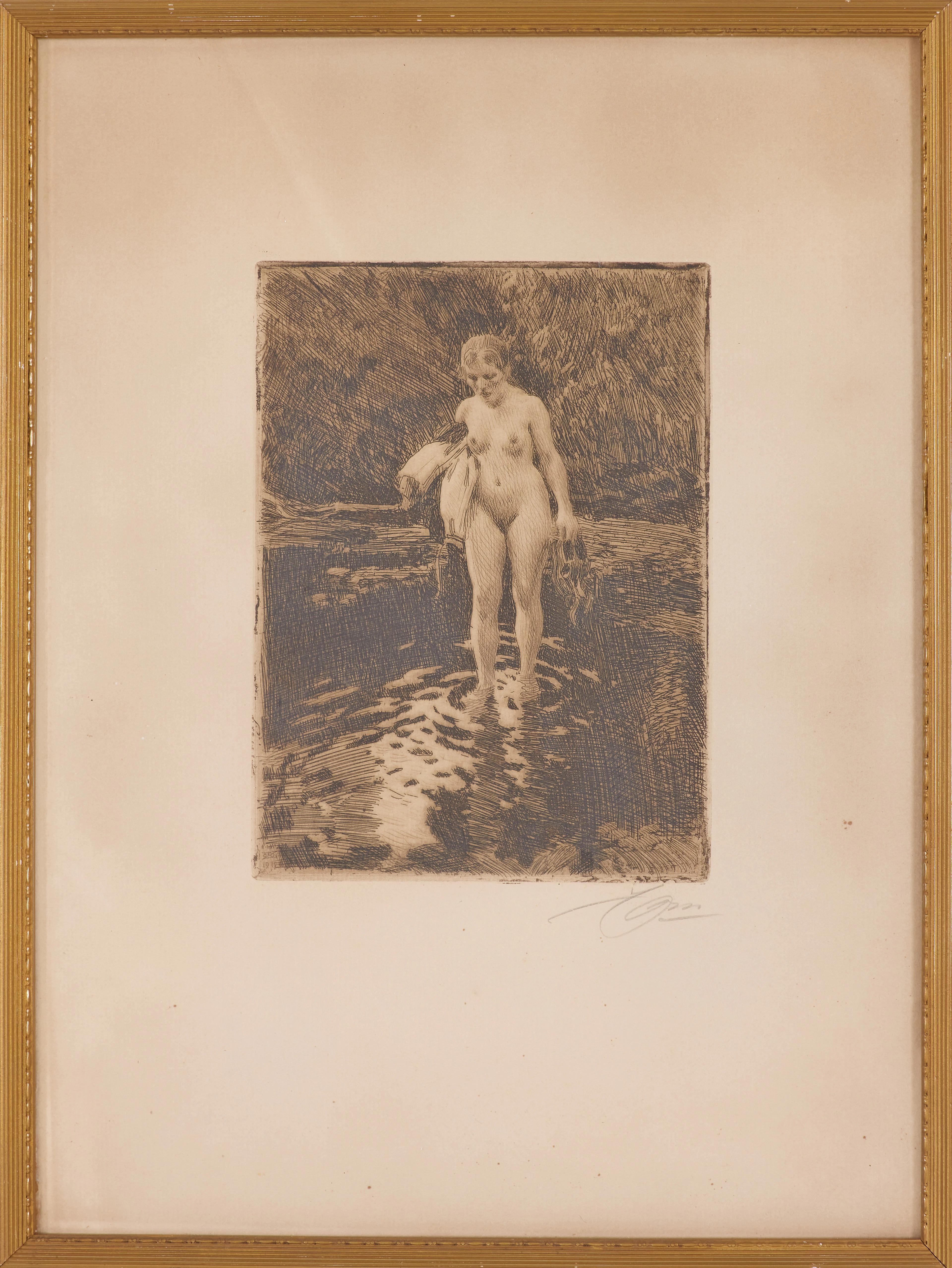 ANDERS ZORN. "Vadstället", etsning, signerad och daterad 1912 i trycket