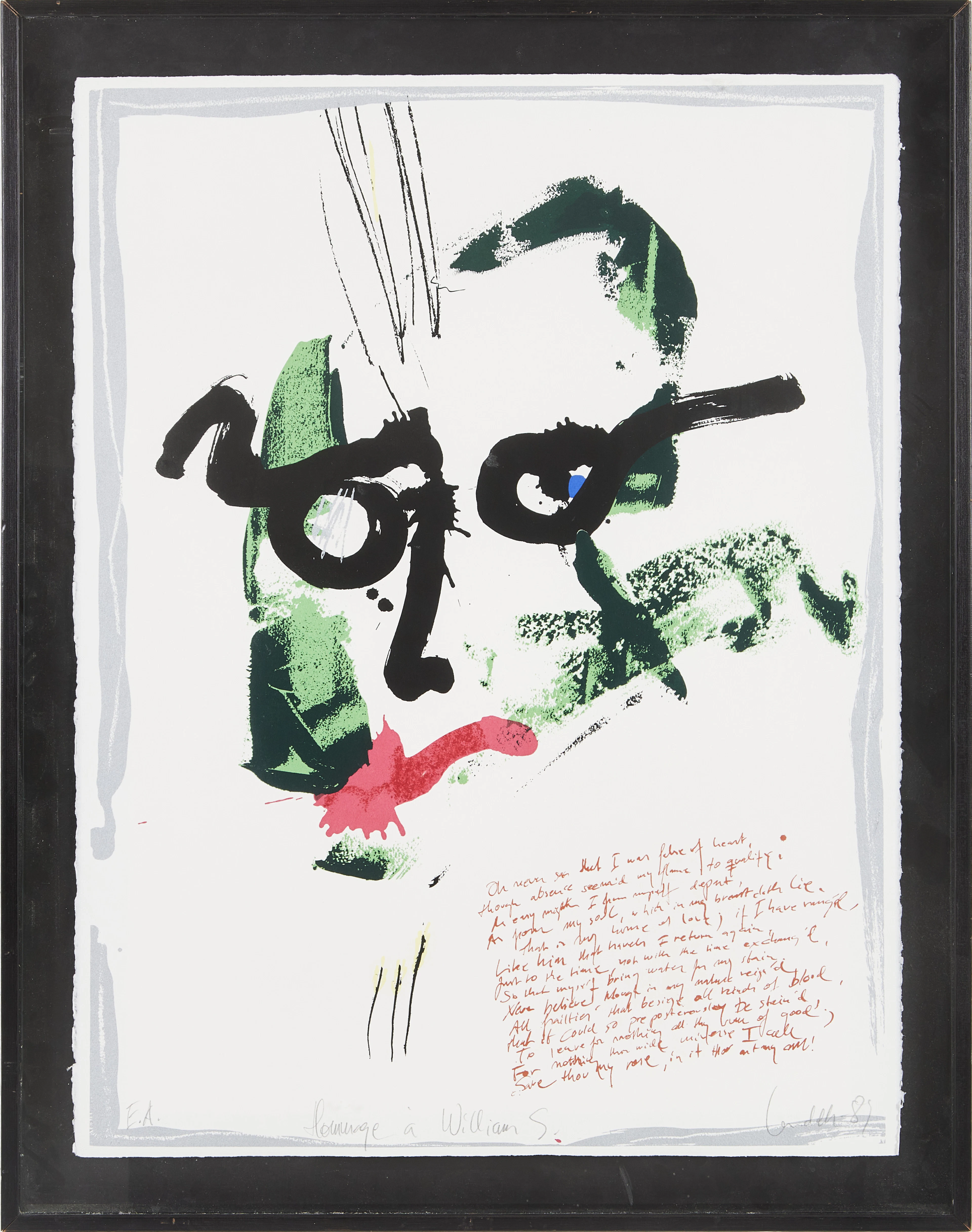 ULF LUNDELL. "Hommage à William S", signerad och daterad -89, E.A., serigrafi.