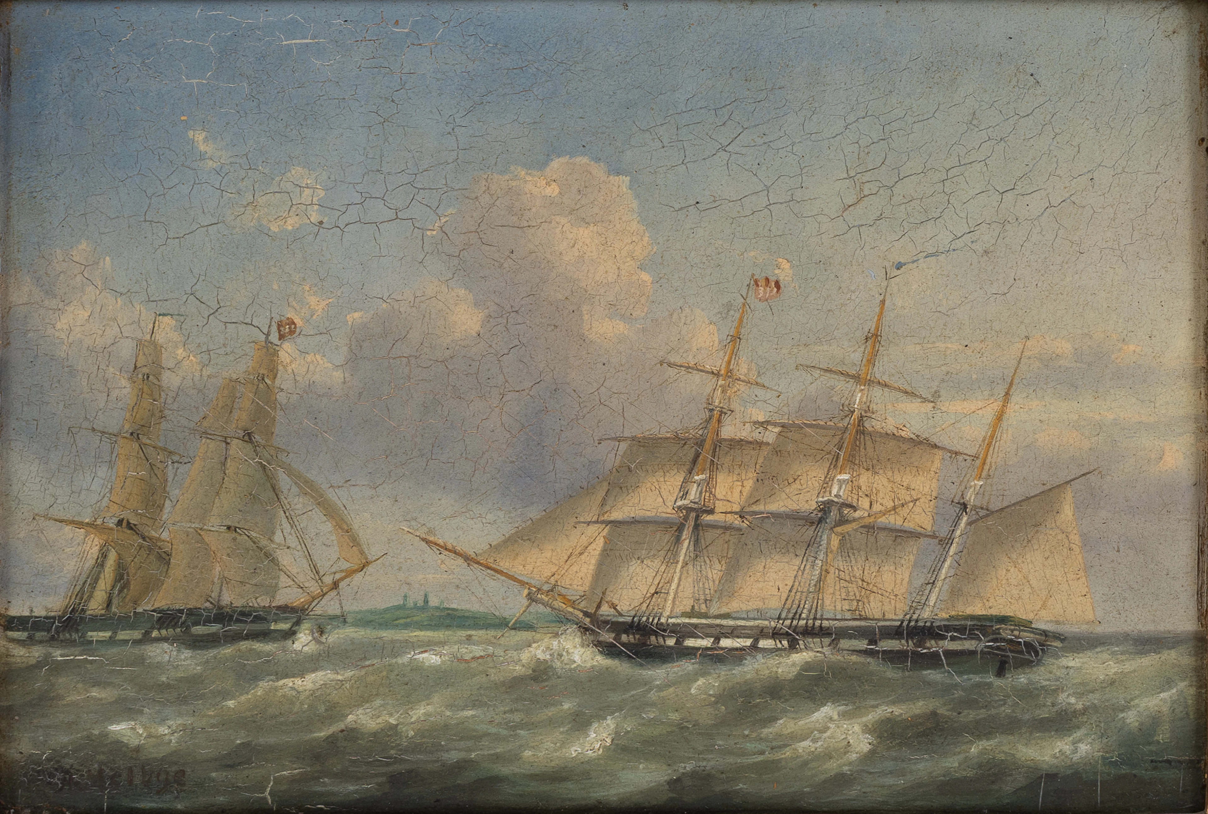 ANTON MELBYE (DANMARK, 1818-1875). Möte på havet.