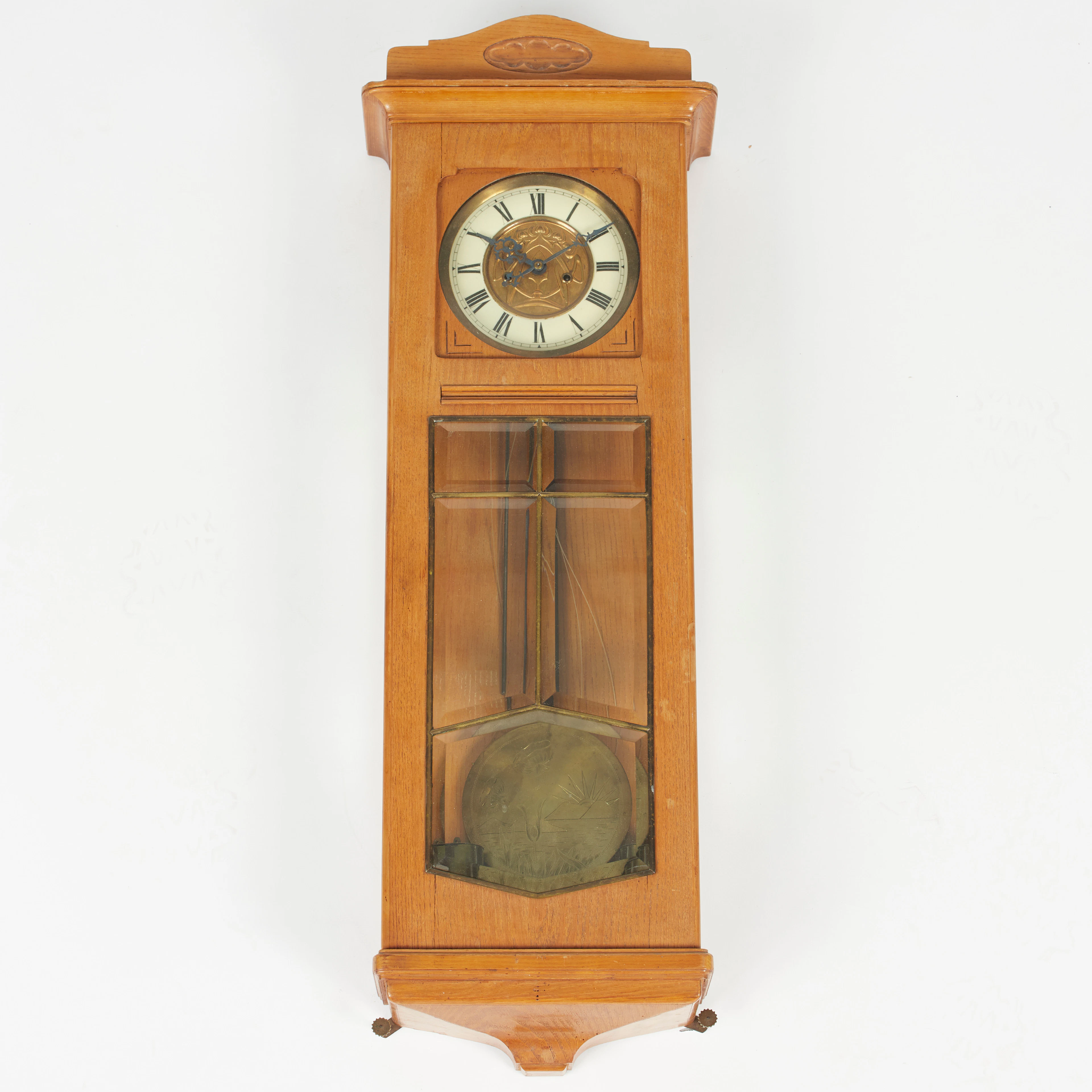 JUGENDSTIL Wanduhr, Holz, 20. Jahrhundert.