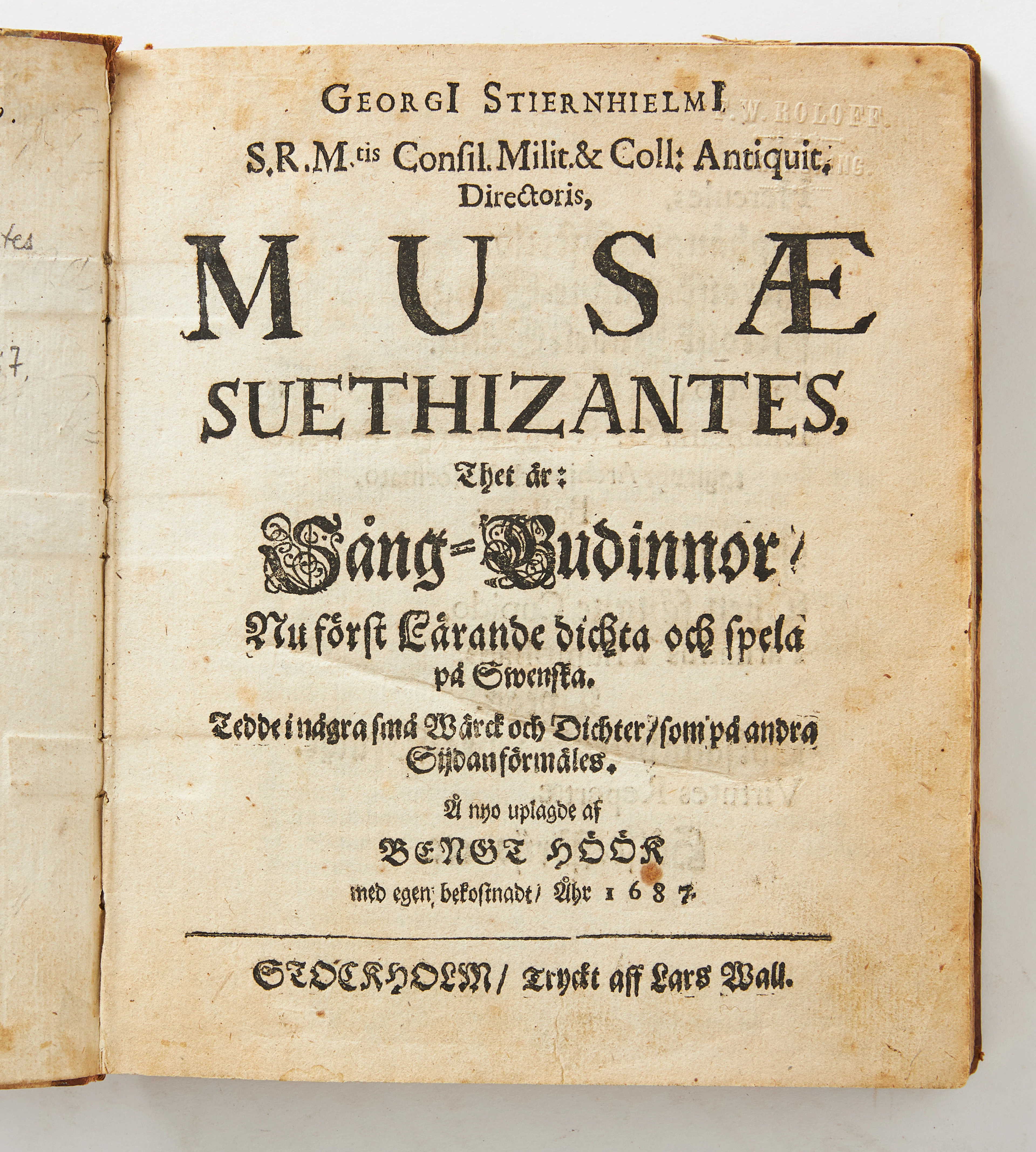 SVENSKT 1600-TAL OCH MUSIKTRYCK, STIERNHIELM OCH COLUMBUS, bl.a. Musae