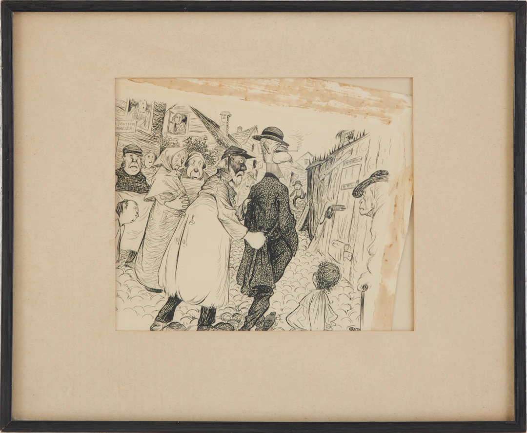 OSKAR ANDERSSON. Figurscen, tuschteckning, monogramsignerad.