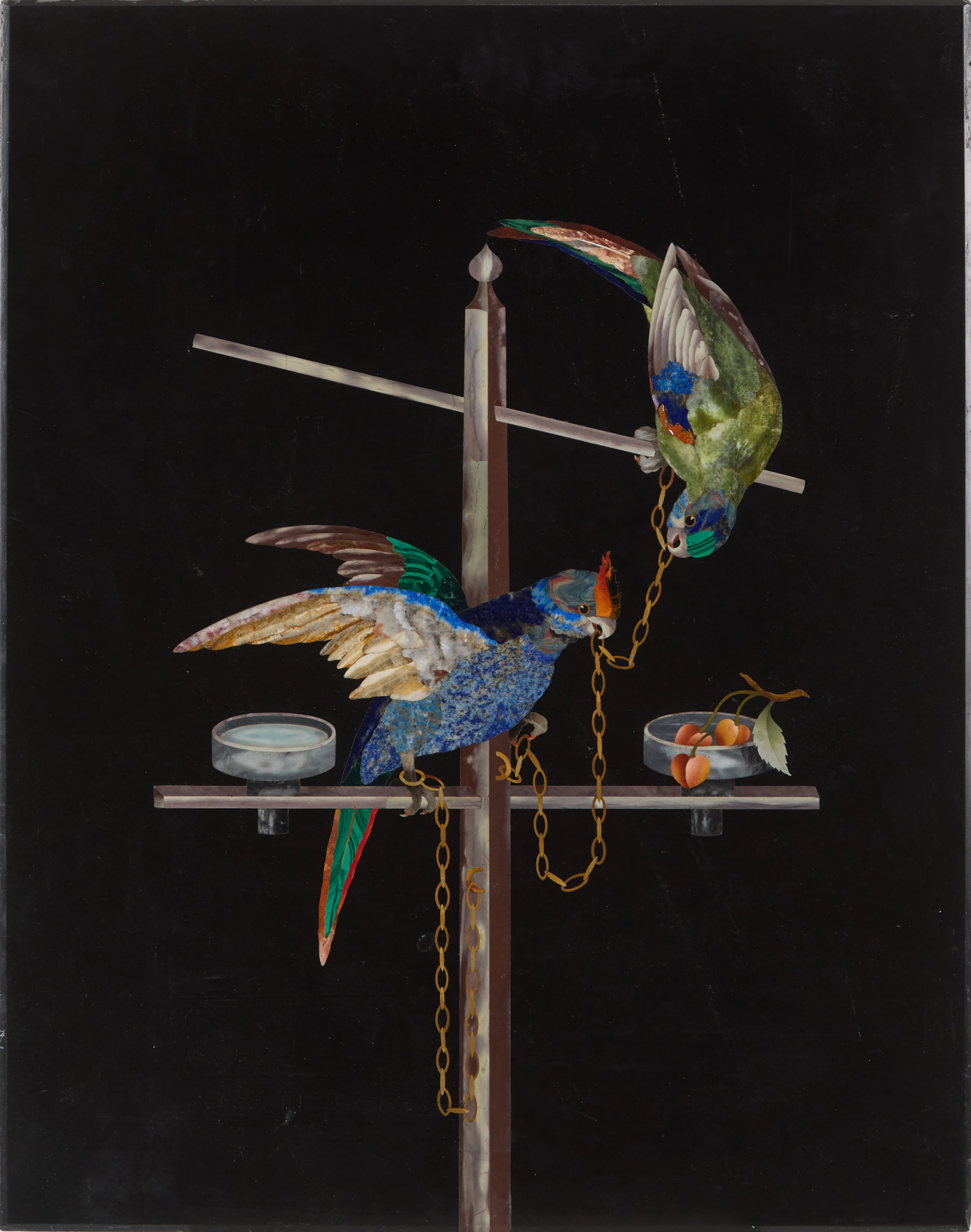 PANEL, pietra dura, med papegojmotiv, Italien, 1900-tal.