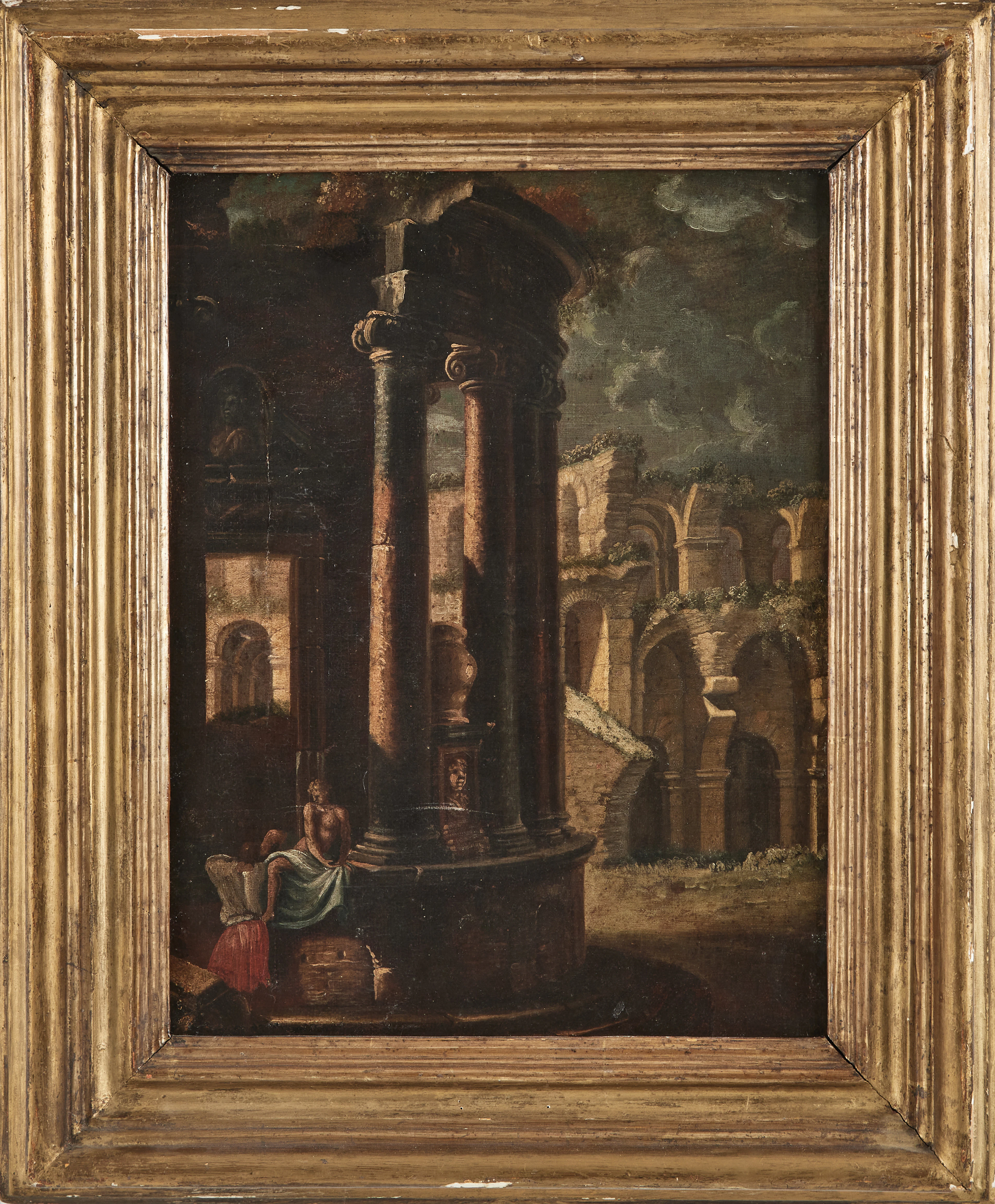 GIOVANNI PAOLO PANINI (ITALIEN 1691‑1765). EFTER. Figurer i ruinlandskap.