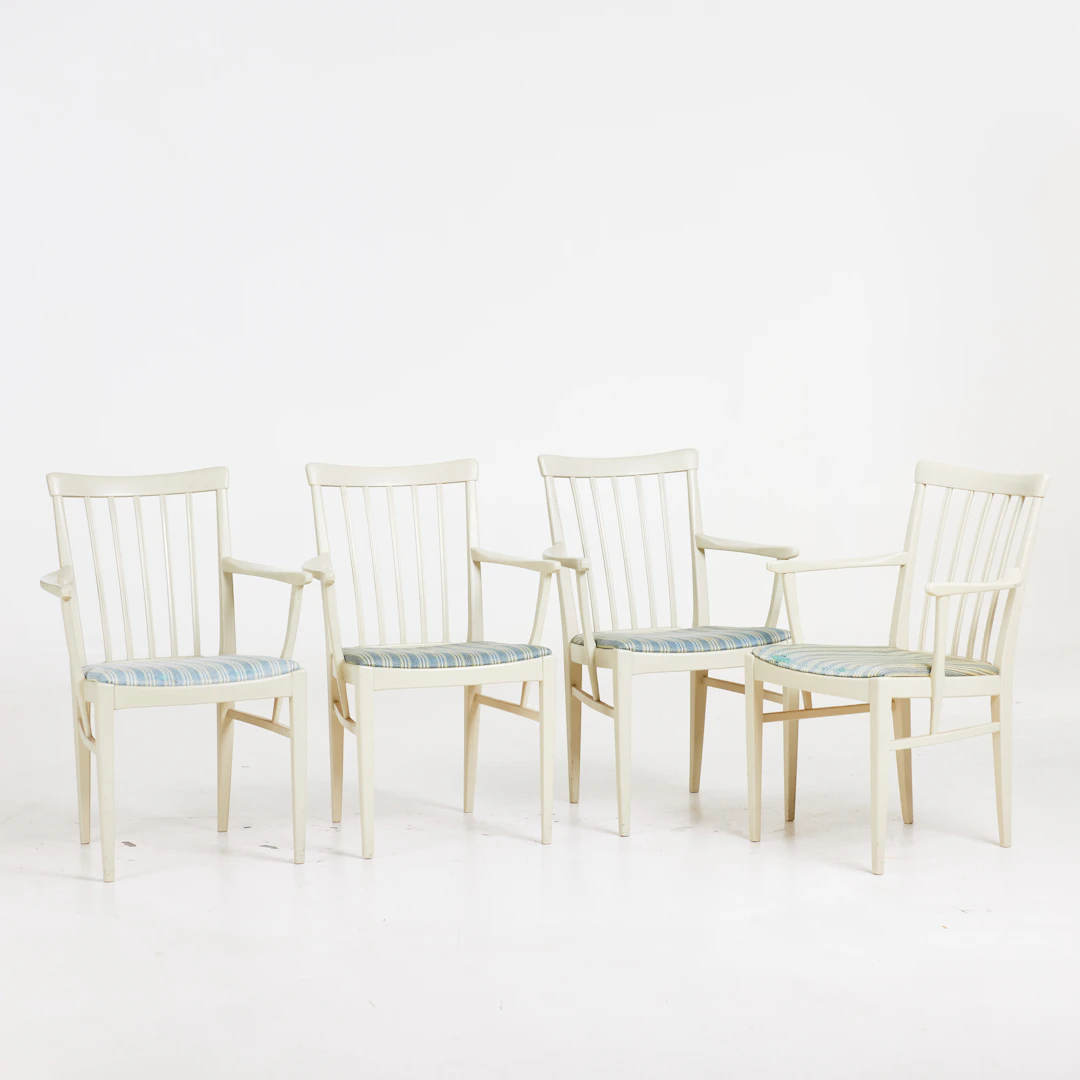 CARL MALMSTEN. "Herrgården", 4 st karmstolar, Bodafors, 1964, texilklädsel