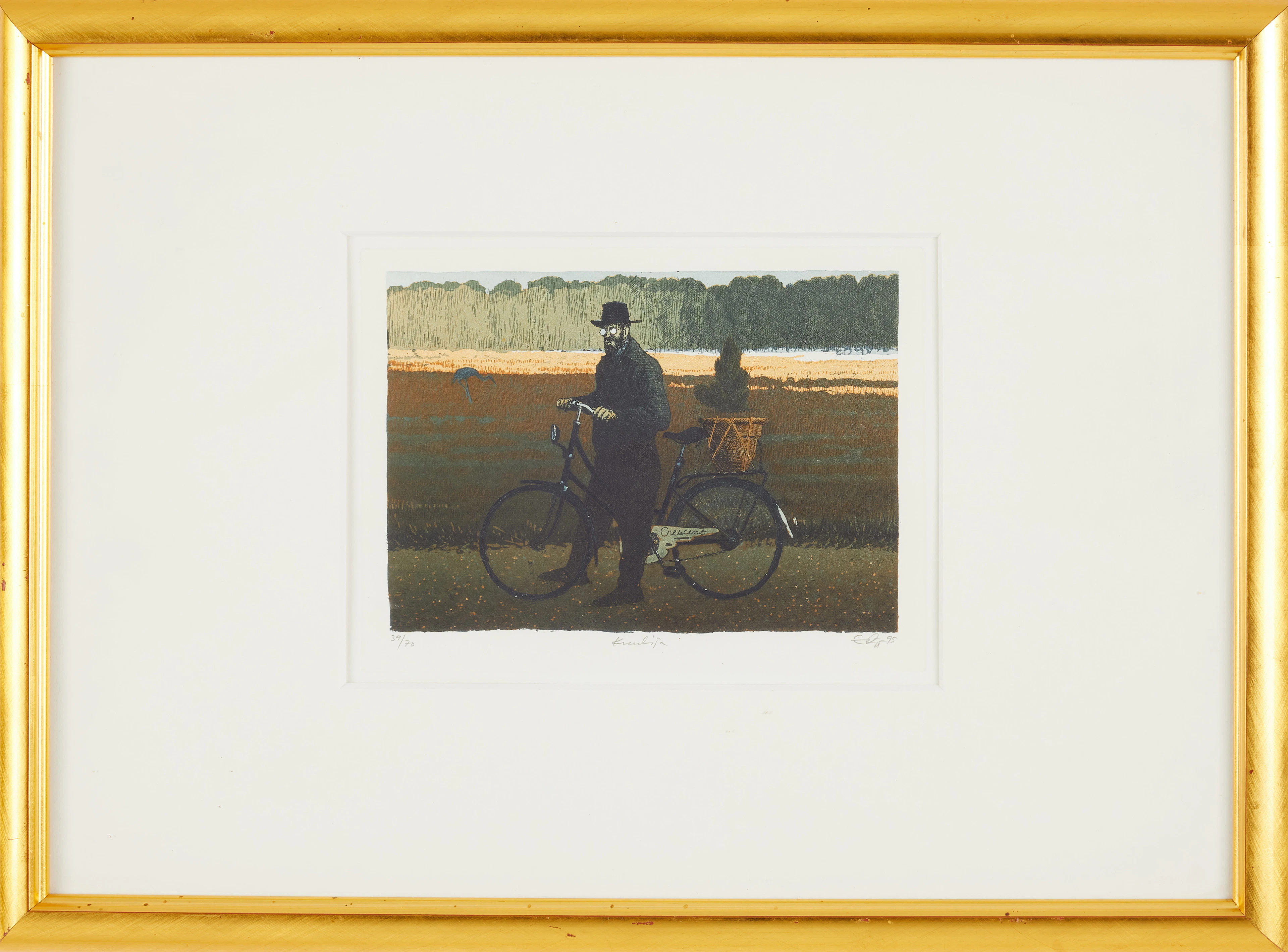 ESA RIIPPA. Man med cykel, etsning och akvatint, signerad, numrerad 39/70.