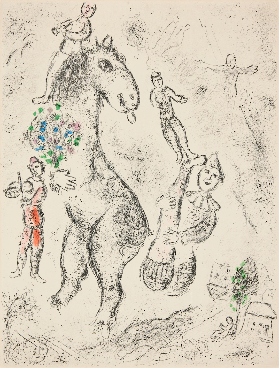 MARC CHAGALL. "Cheval, Violiniste et Clown".