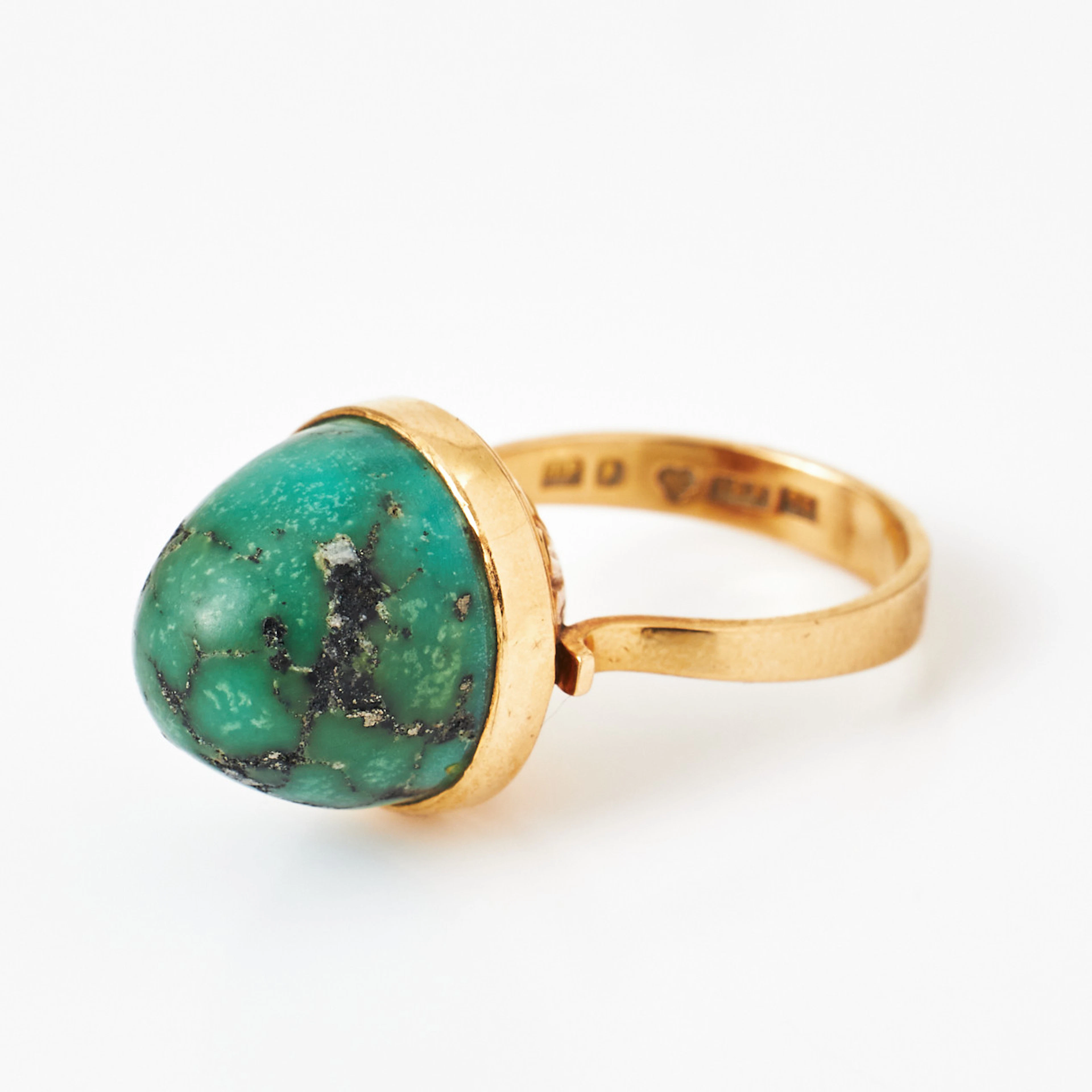 RING, 18 k guld, sockertoppsslipad turkos, Juvelerare AB J Petterssons