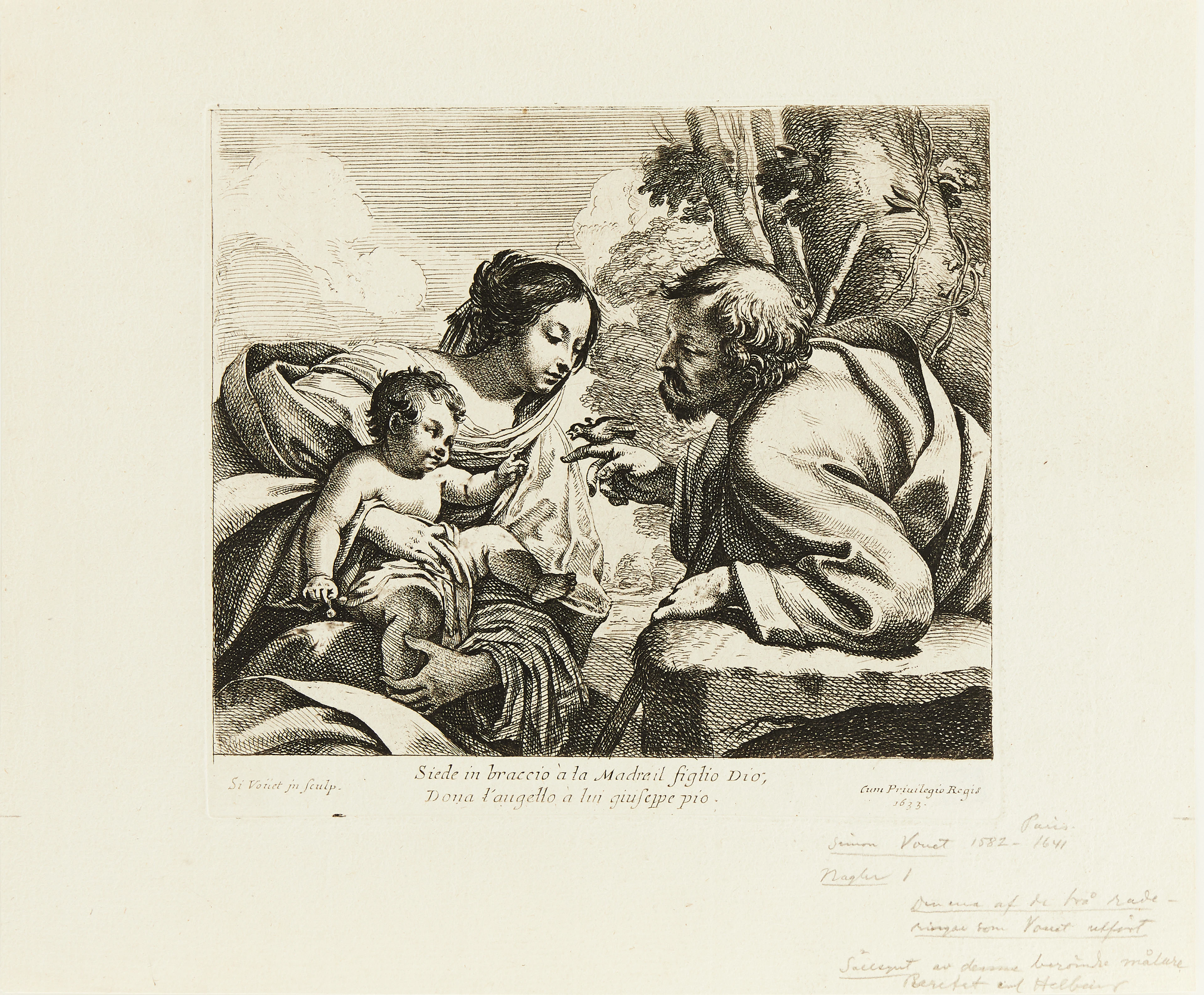 SIMON VOUET (FRANCE 1590-1649). "The Holy Family with a Bird".