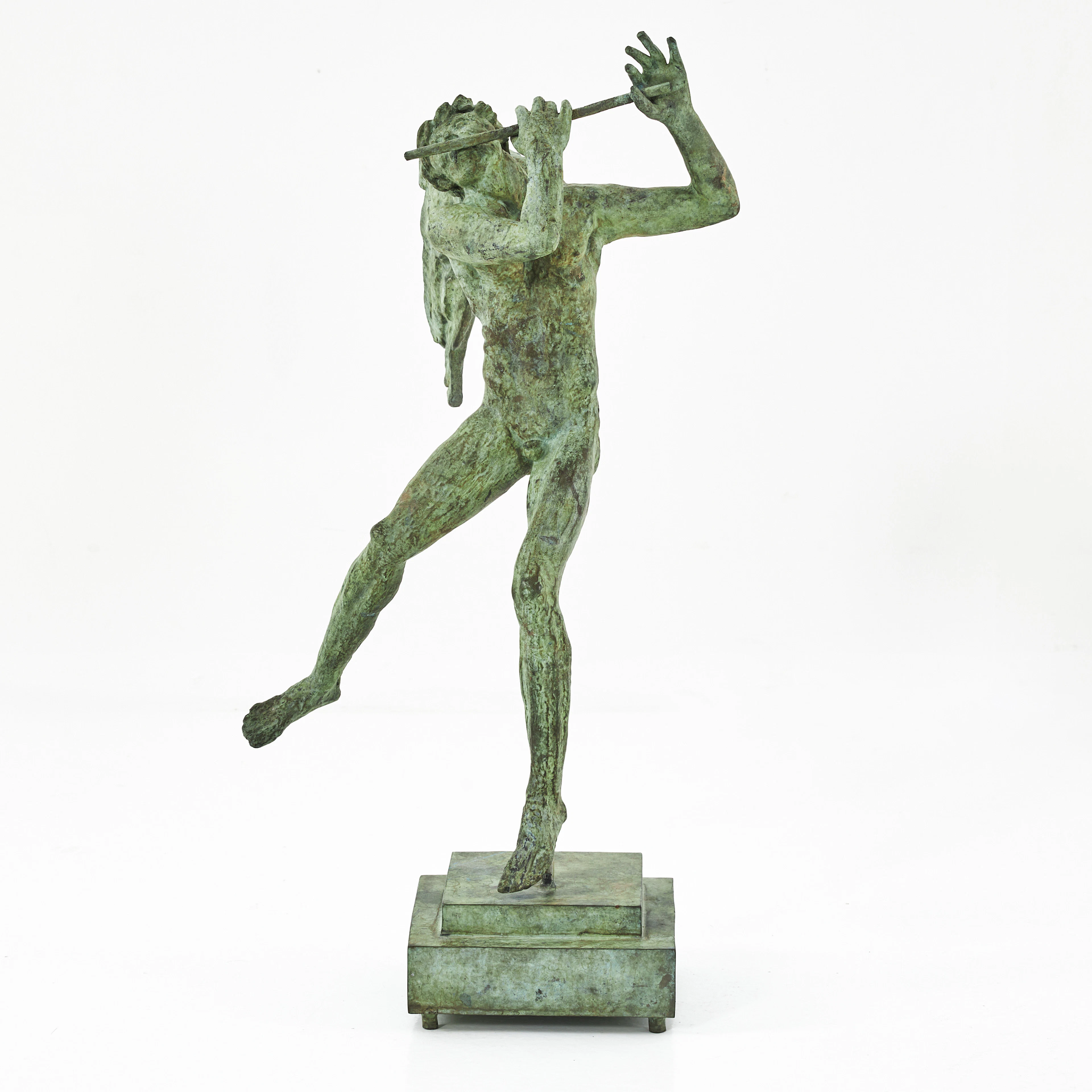 CARL MILLES. EFTER. Musicerande ängel, skulptur, grönpatinerad metallegering.