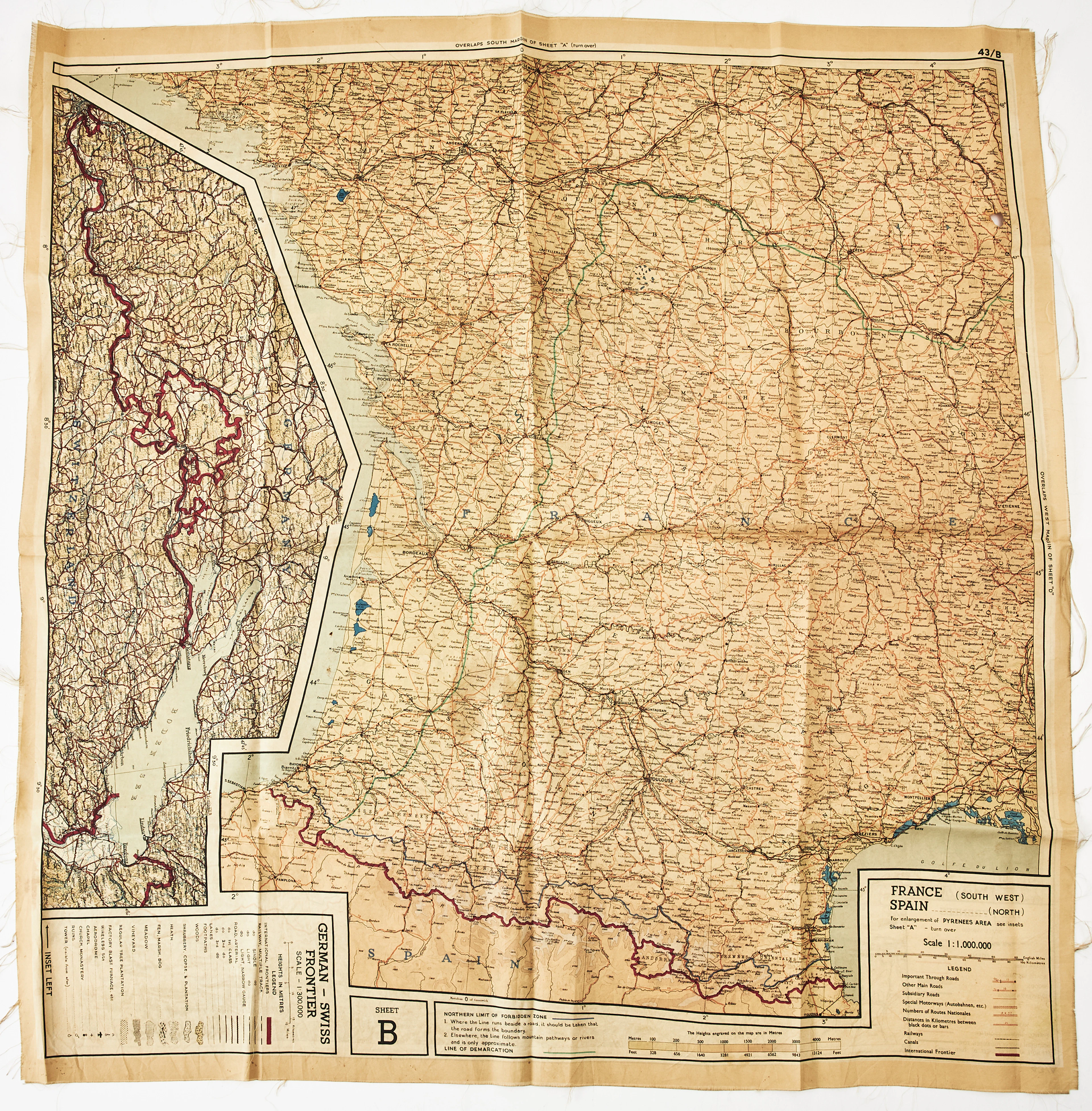 BRITISH ESCAPE CLOTH MAP WWII, EARLY 1940s.