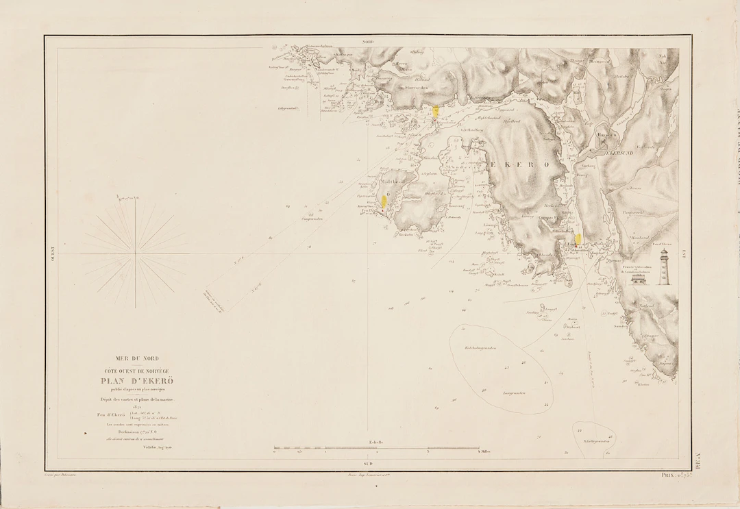 ORGE, 11 SJÖKORT UR DEPOT DE LA MARINE, ca 1870-80.