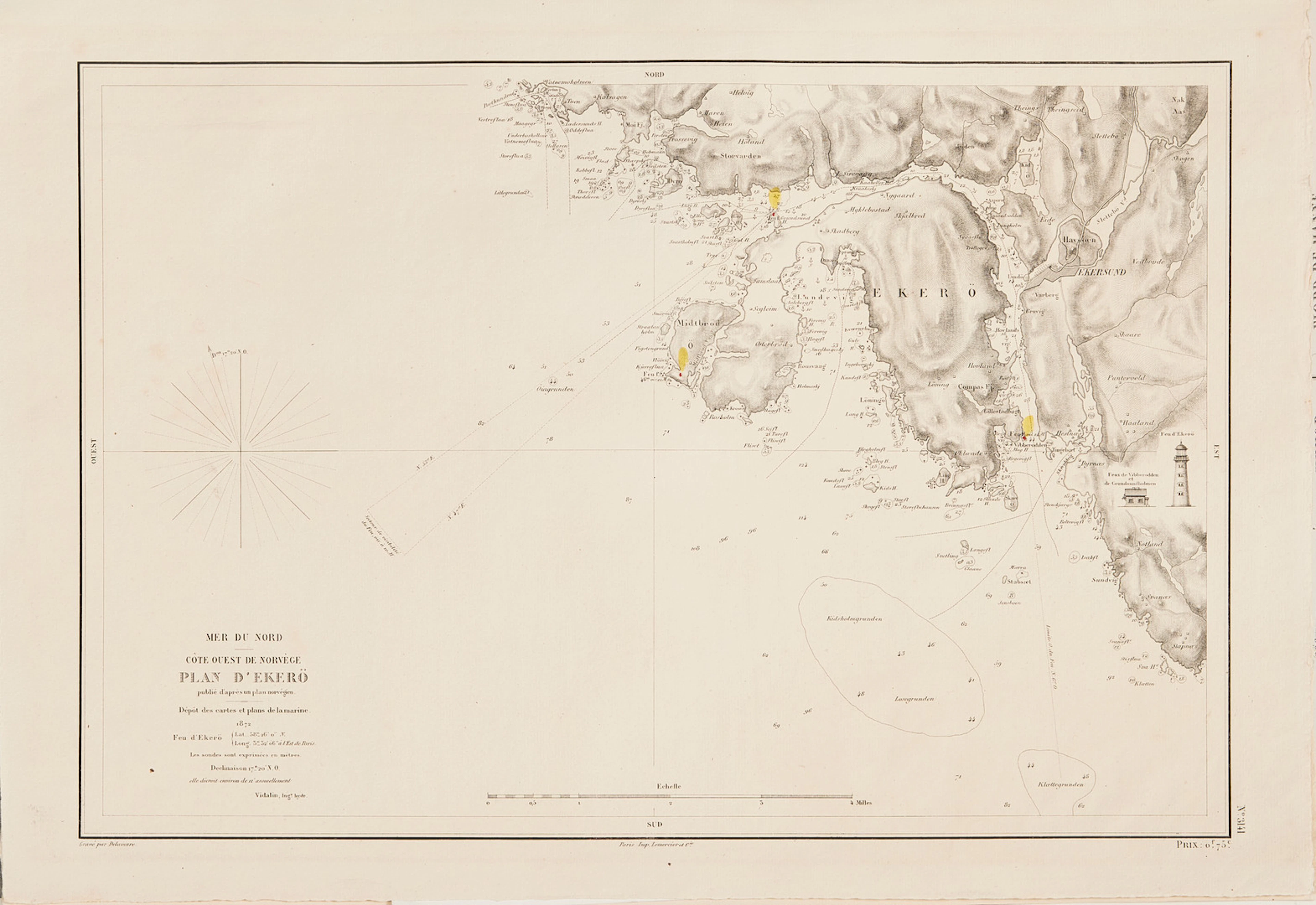 ORGE, 11 SJÖKORT UR DEPOT DE LA MARINE, ca 1870-80.