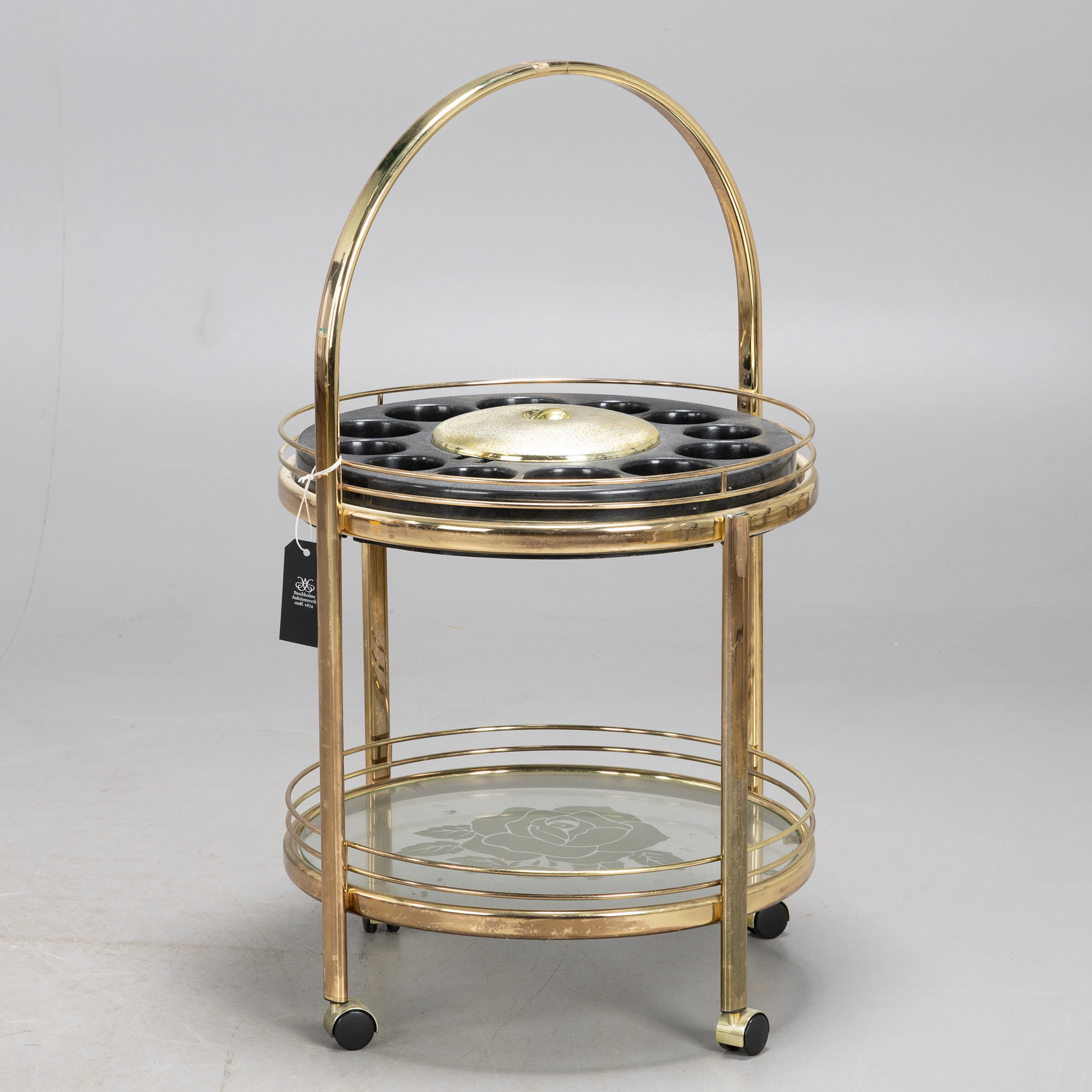 SERVERINGSVAGN, mässing, plast samt glas, 1900-talets andra hälft.