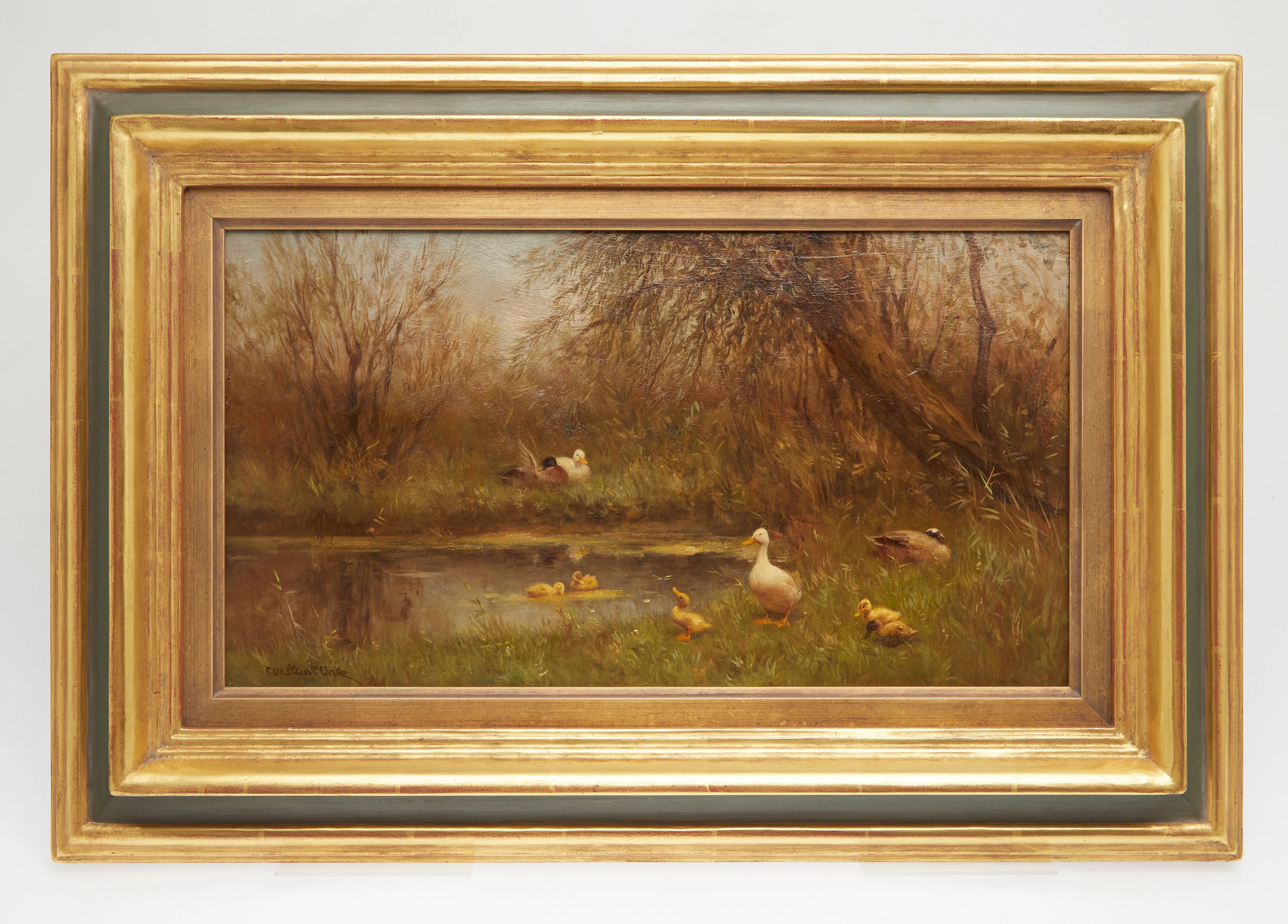 CONSTANTIN ARTZ. 'Enten am Flussufer', Ölgemälde.