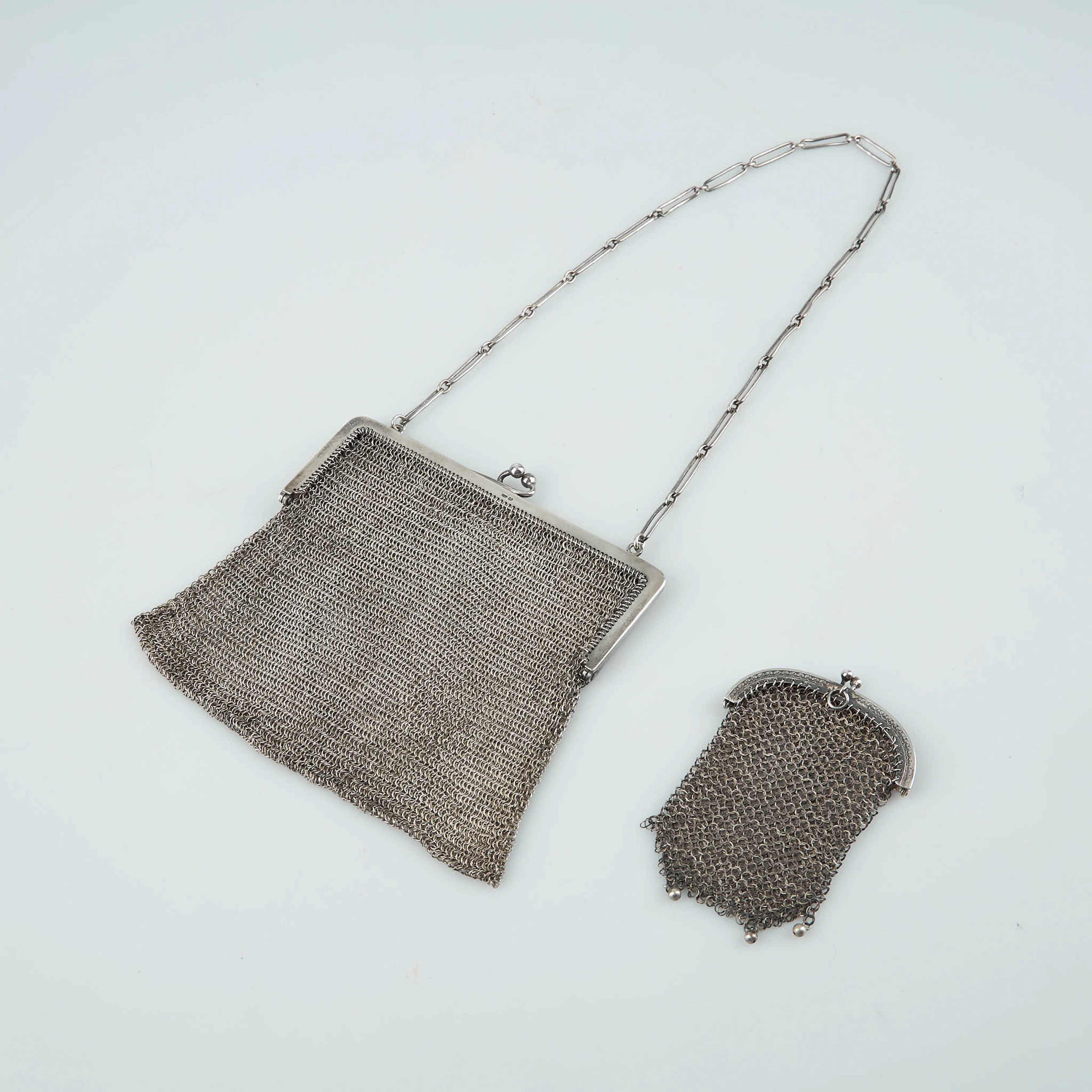 MESH VÄSKA OCH PORTMONNÄ, silver, tidigt 1900-tal.