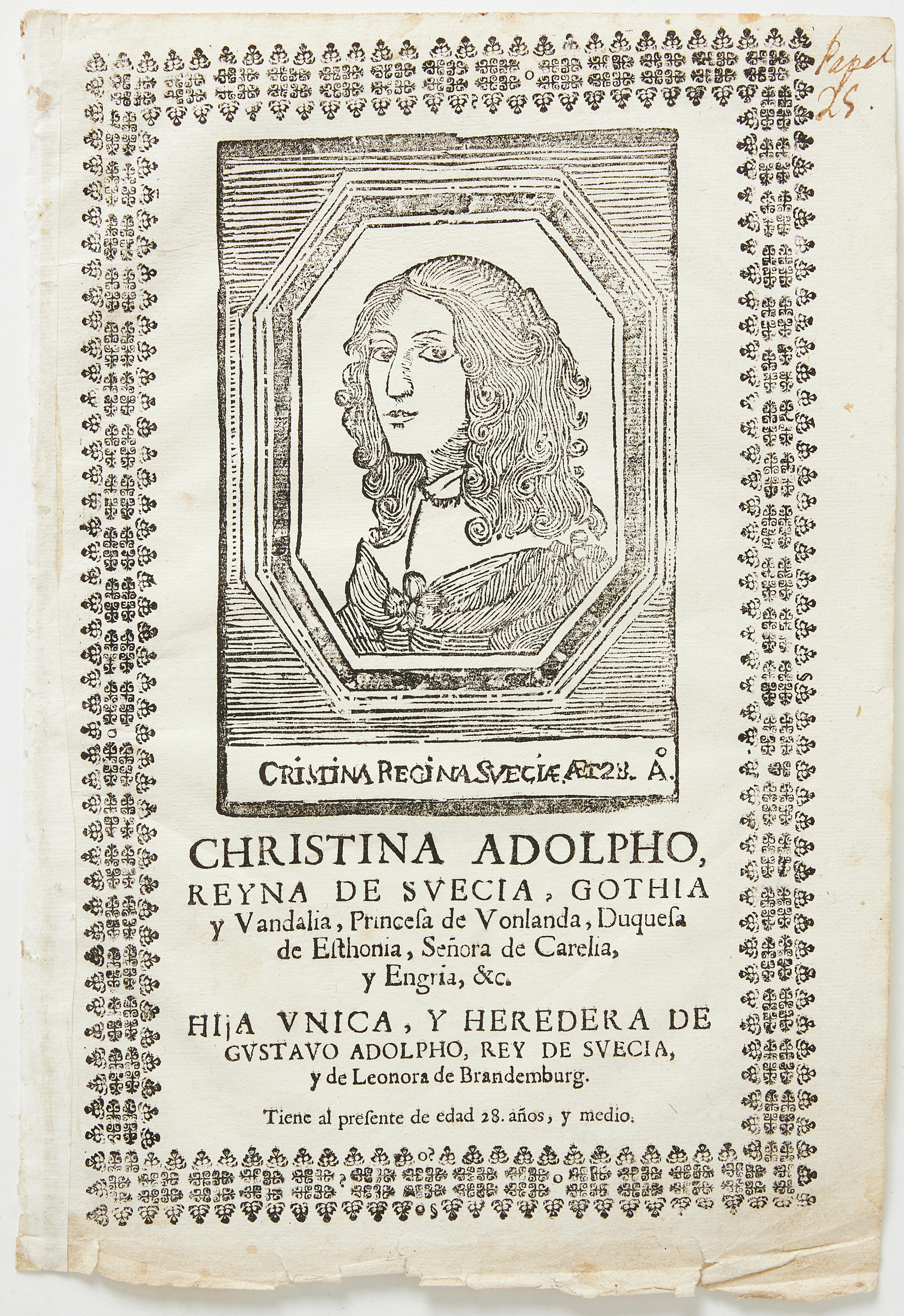FINE PORTRAIT OF SWEDISH QUEEN CHRISTINA, Sevilla 1656.