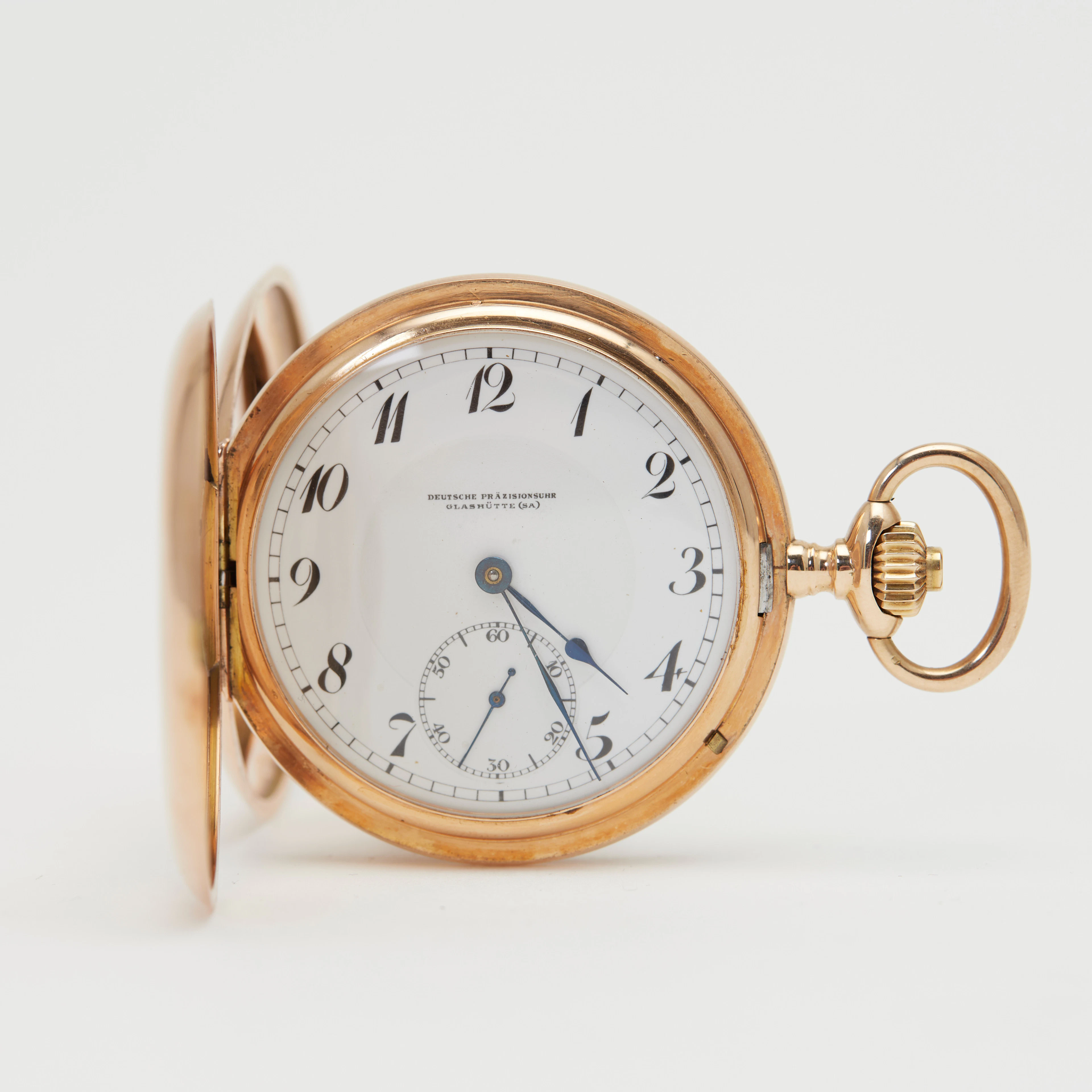 GLASHÜTTE. DPUG, Savonnette-Taschenuhr mit Schatulle, 585er Roségold