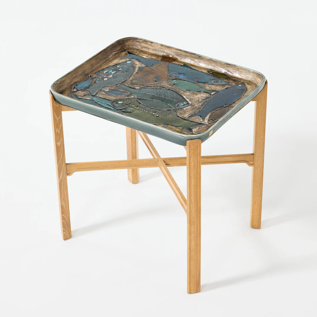 RUT BRYK. Brickbord, Arabia, Finland, 1950-tal, delvis glaserat stengods