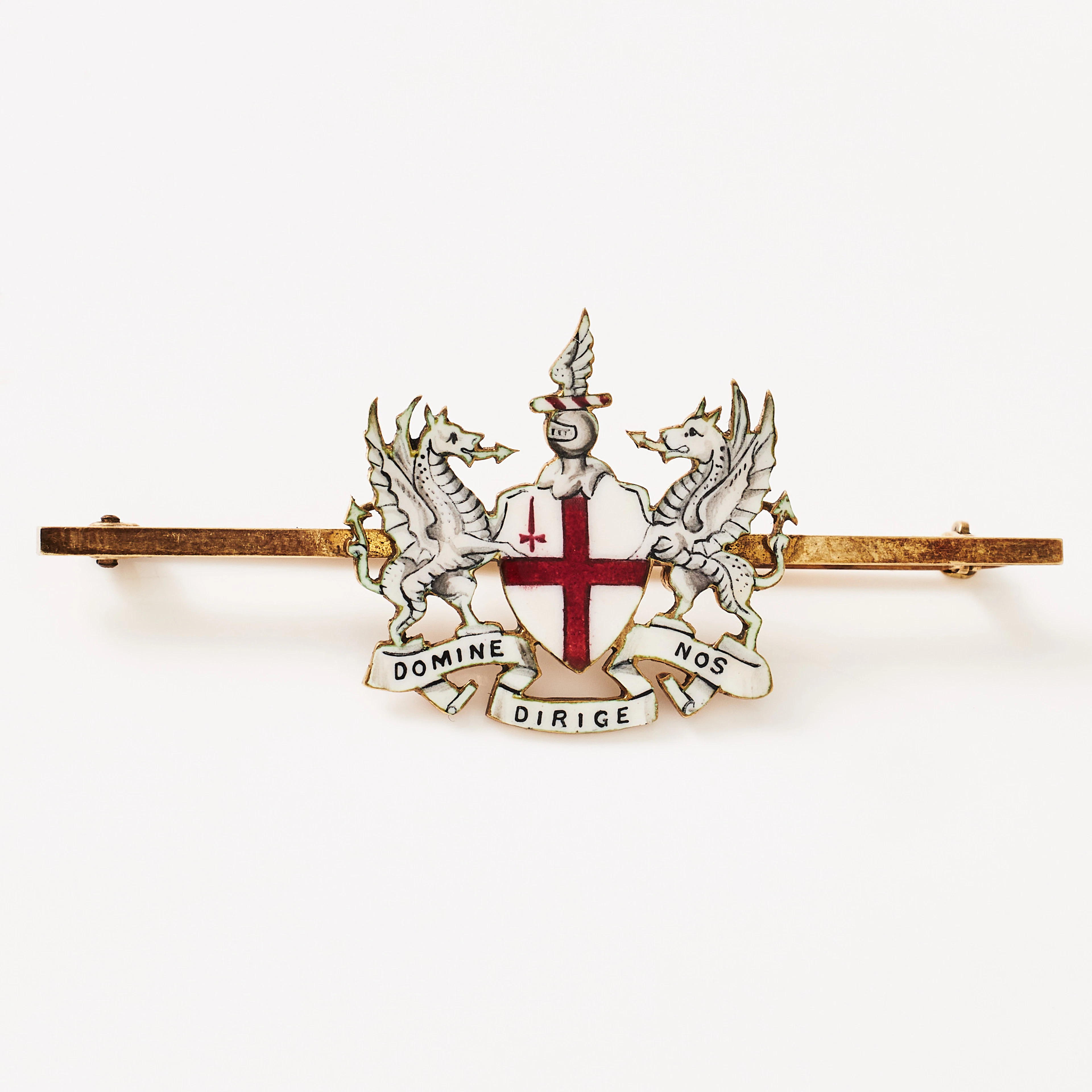 BROSCHNÅL, "City of London Coat of Arms Brooch", 15 k guld, emaljdekor