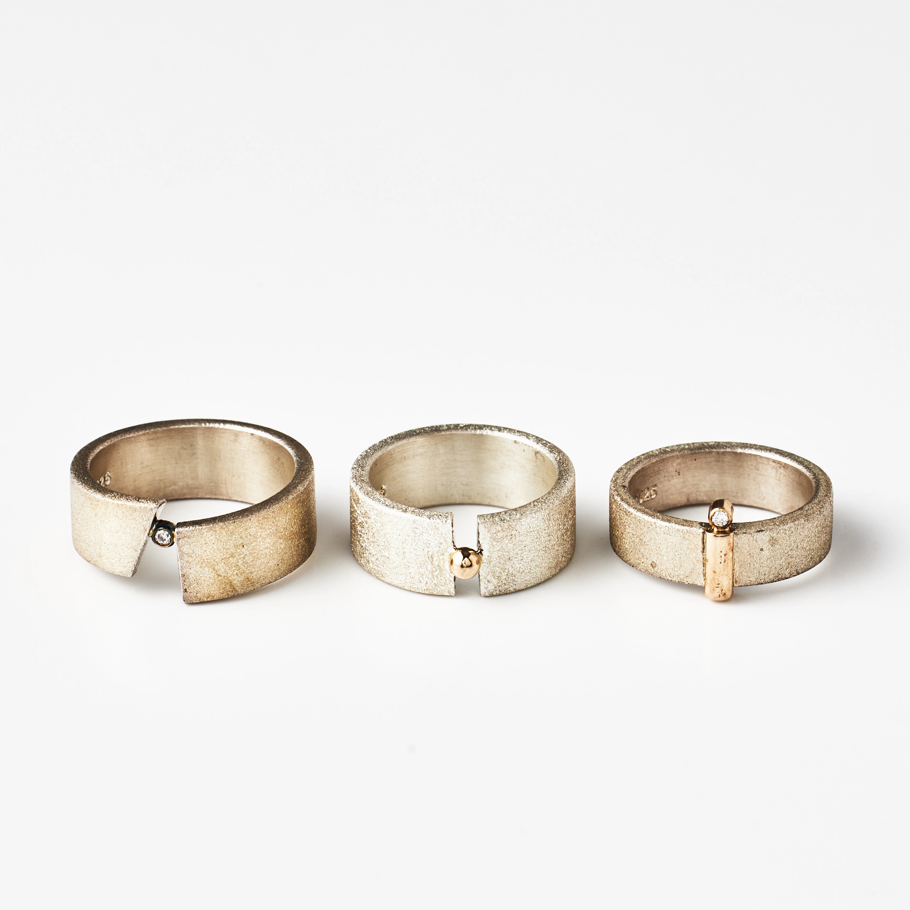 HEIRING JEWELLERY, ringar, 3 st., sterlingsilver, borstade ytor, 2
