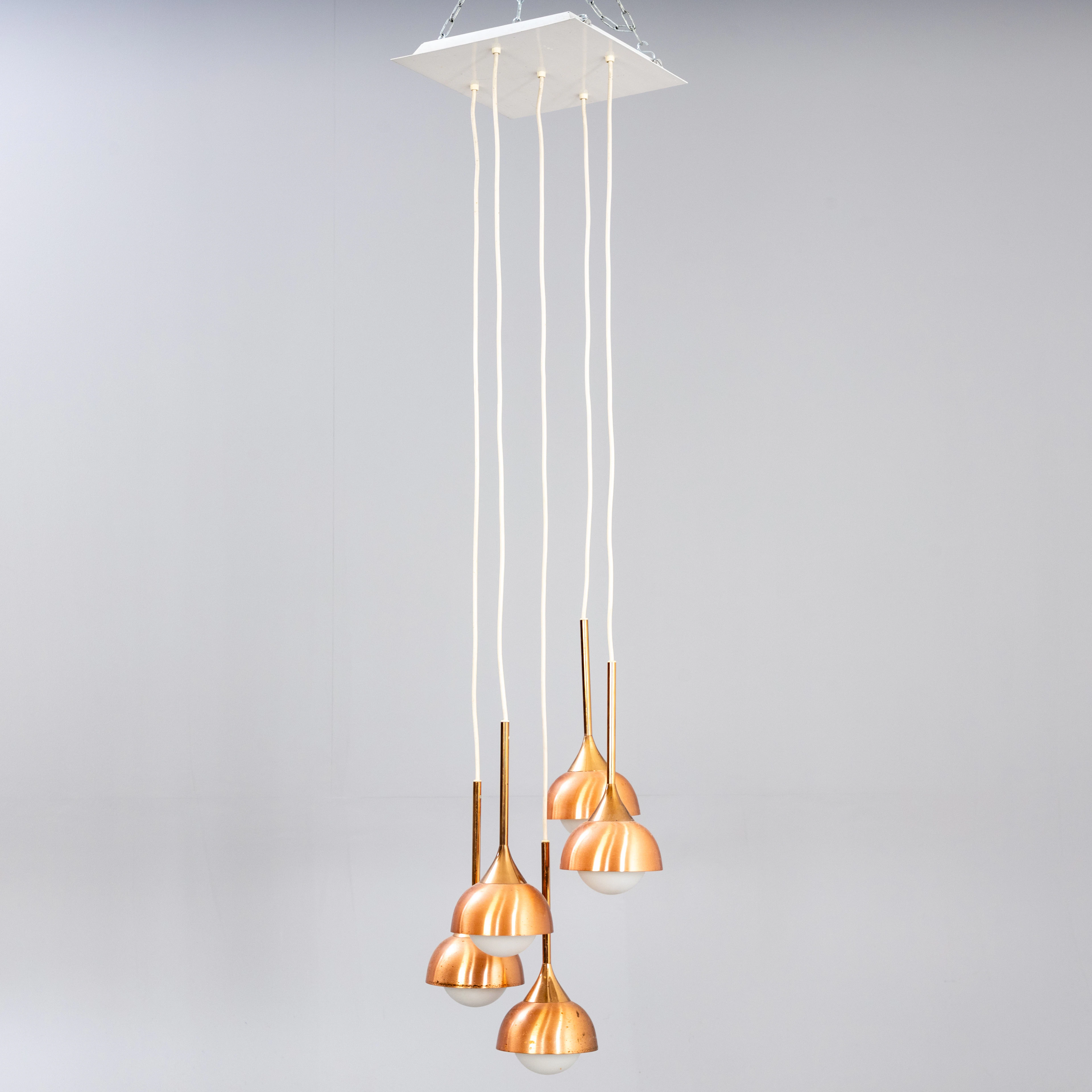 Kaskadenlampe, 5-flammig, kupferfarbig, 1960er Jahre.