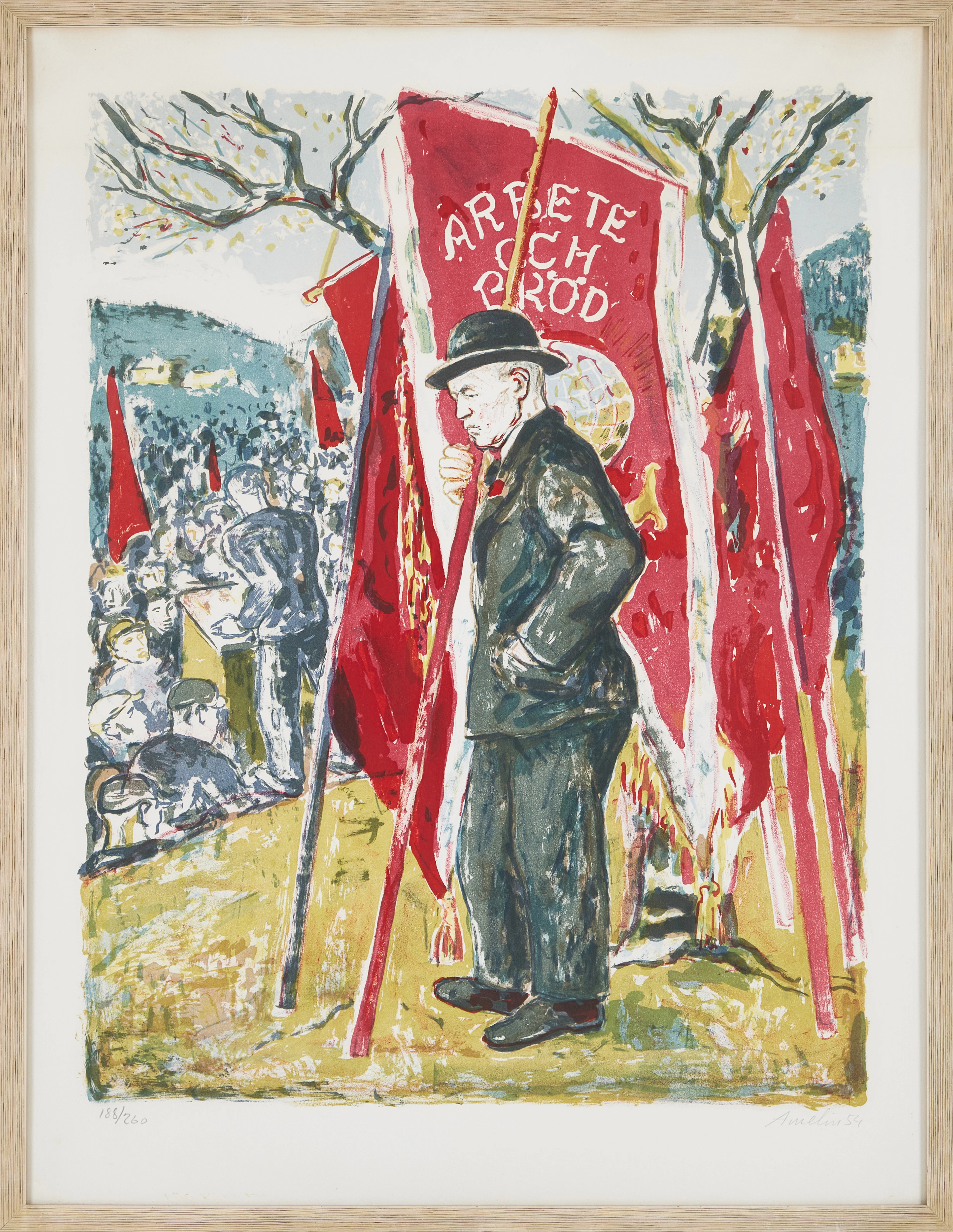 ALBIN AMELIN. Arbete och bröd, färglitografi, signerad, daterad -54
