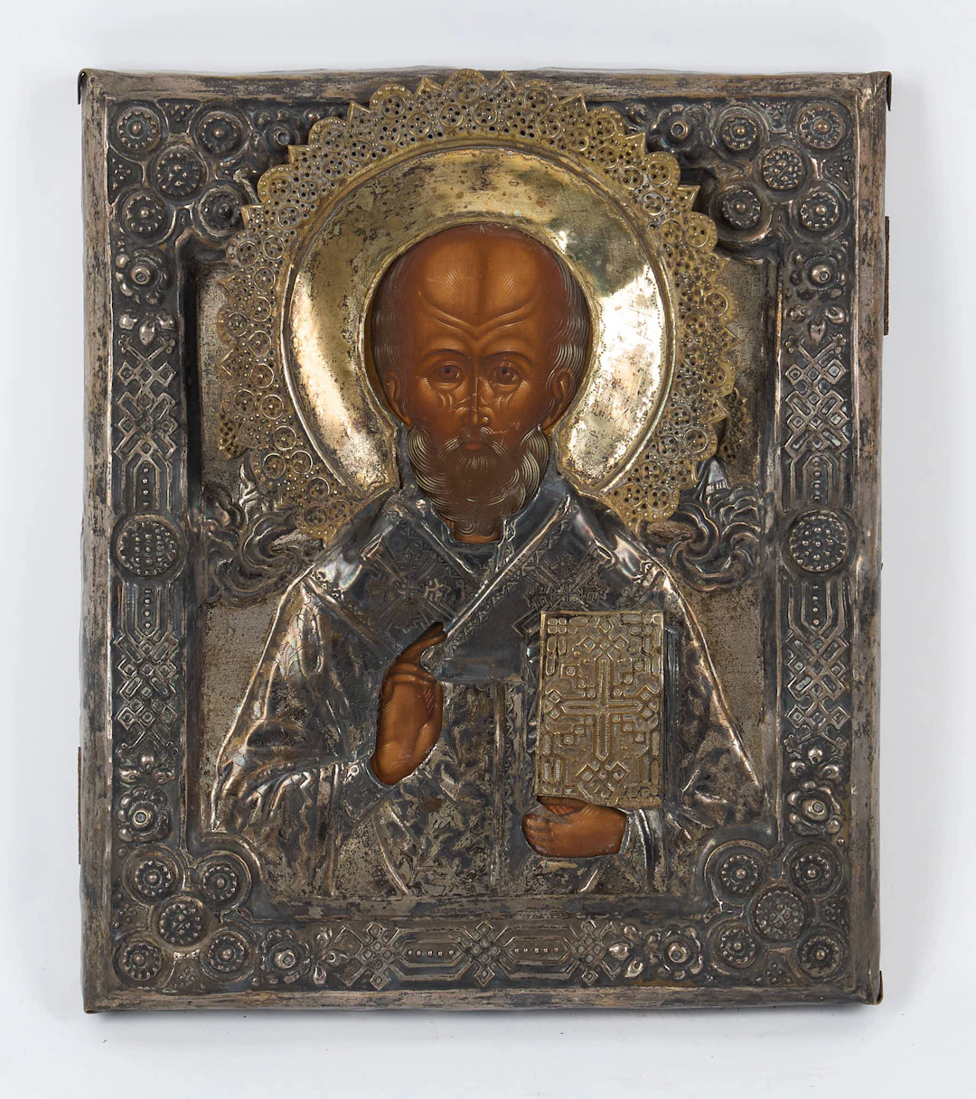 IKON, Heliga Nikolaus, Ryssland, 1800-tal, metallrisa.