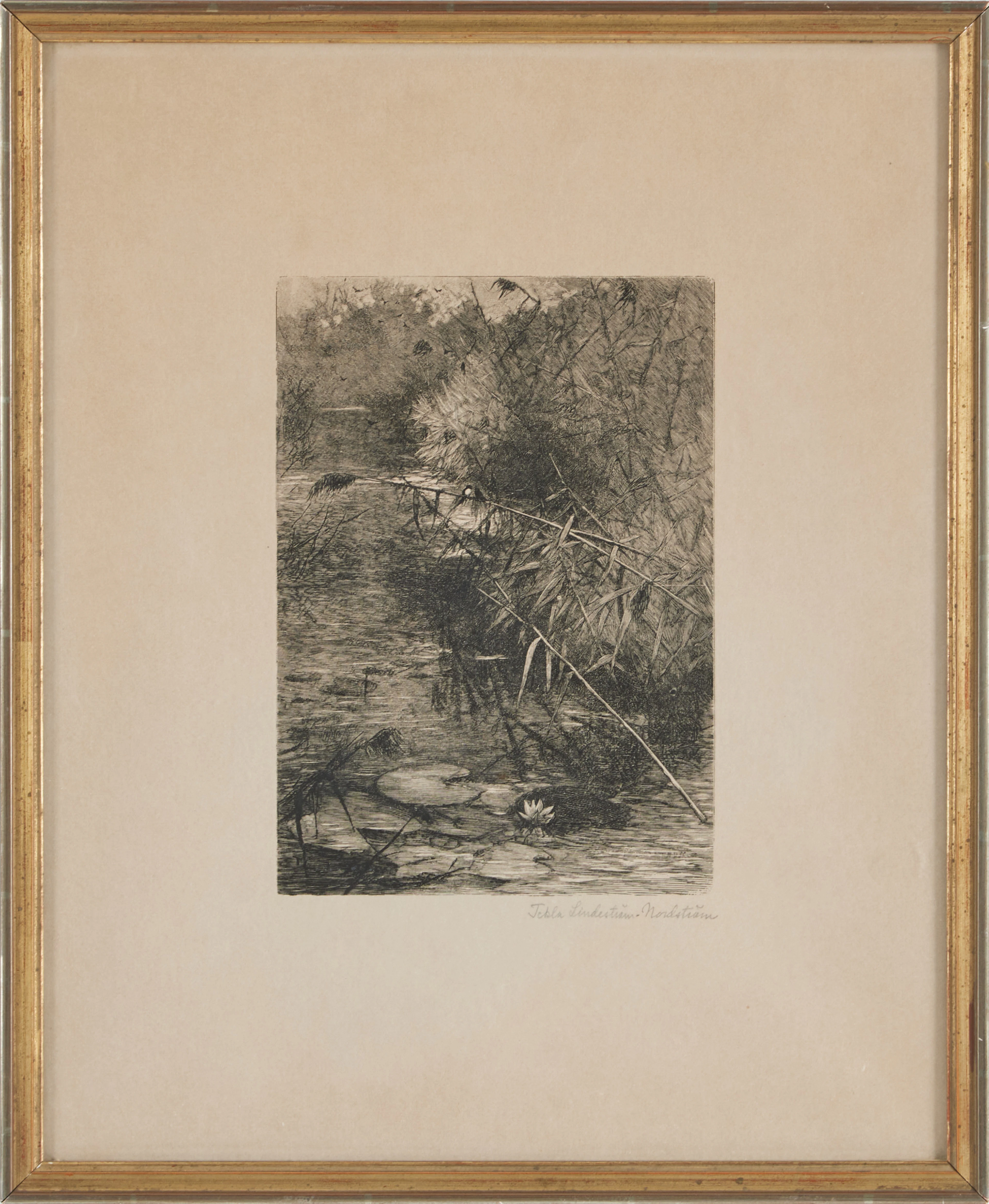 TEKLA NORDSTRÖM (1856-1937). "Motiv från Gréz", trästick / xylografi