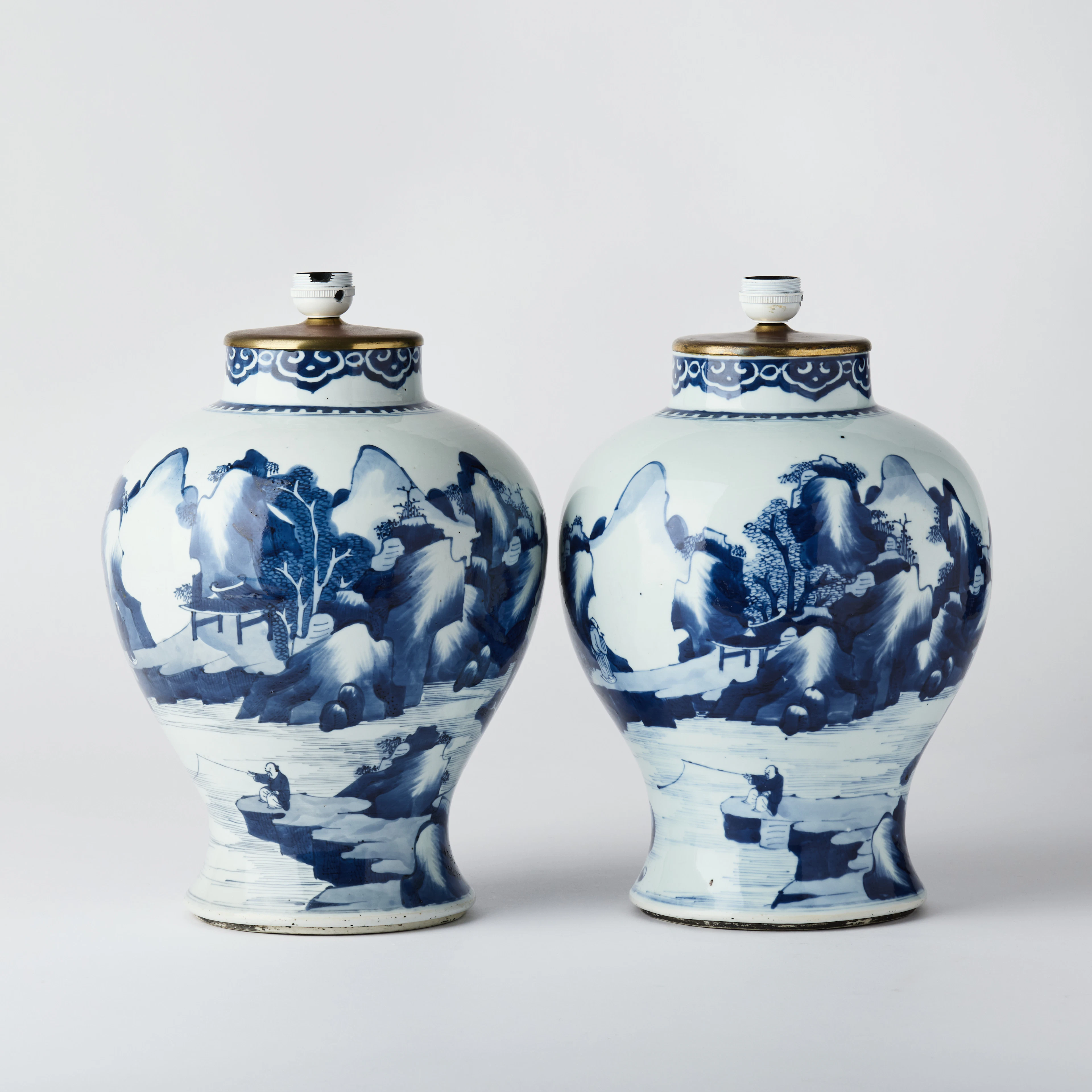 A Pair of Chinese Blue and White Porcelain 'Landscape' Vases.