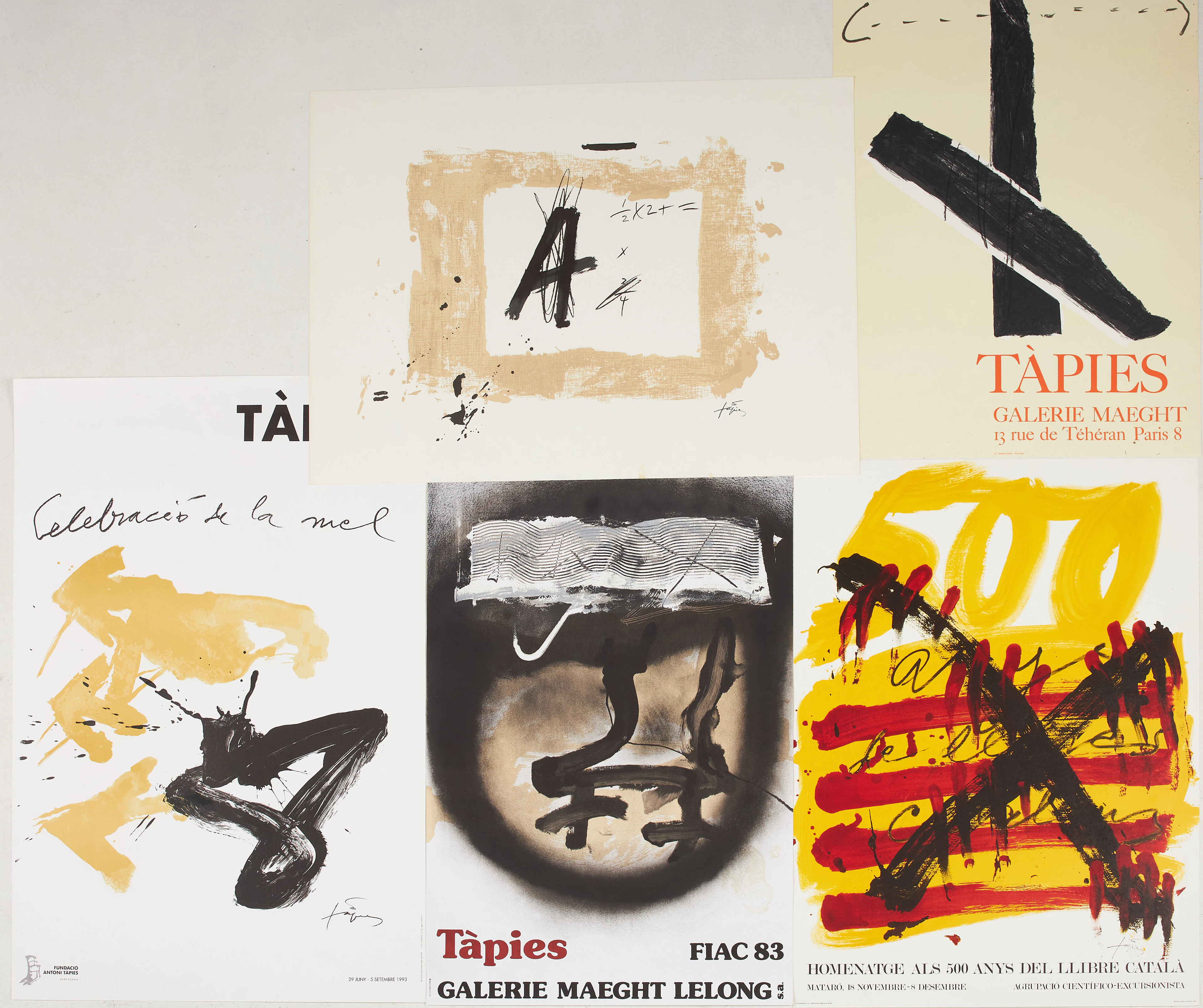 ANTONI TÀPIES. EFTER. Utställningsaffischer samt "Lettre A", 4+1 st