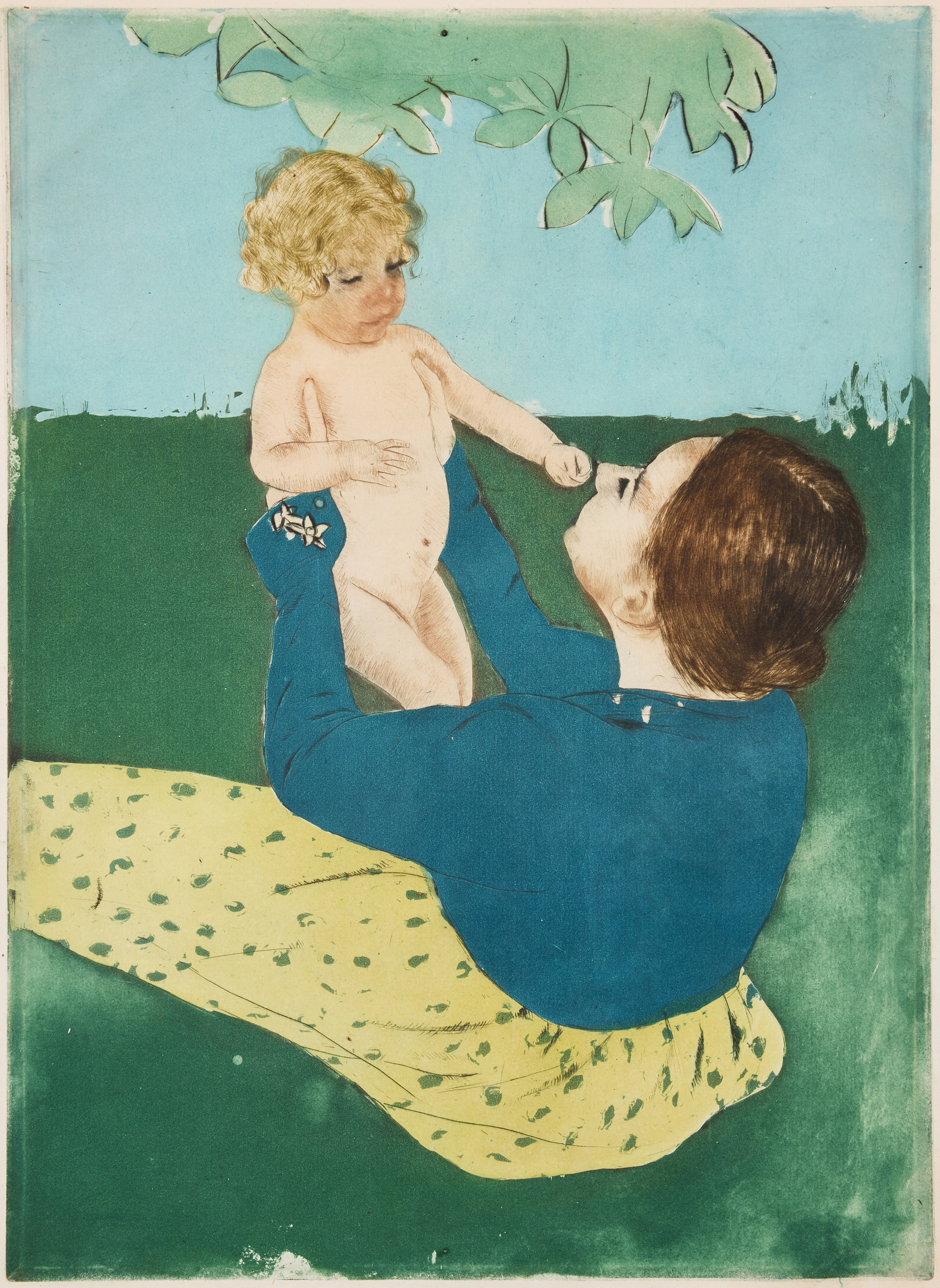 MARY CASSATT (USA AND FRANCE, 1844-1926). "Under the Horse Chestnut Tree".